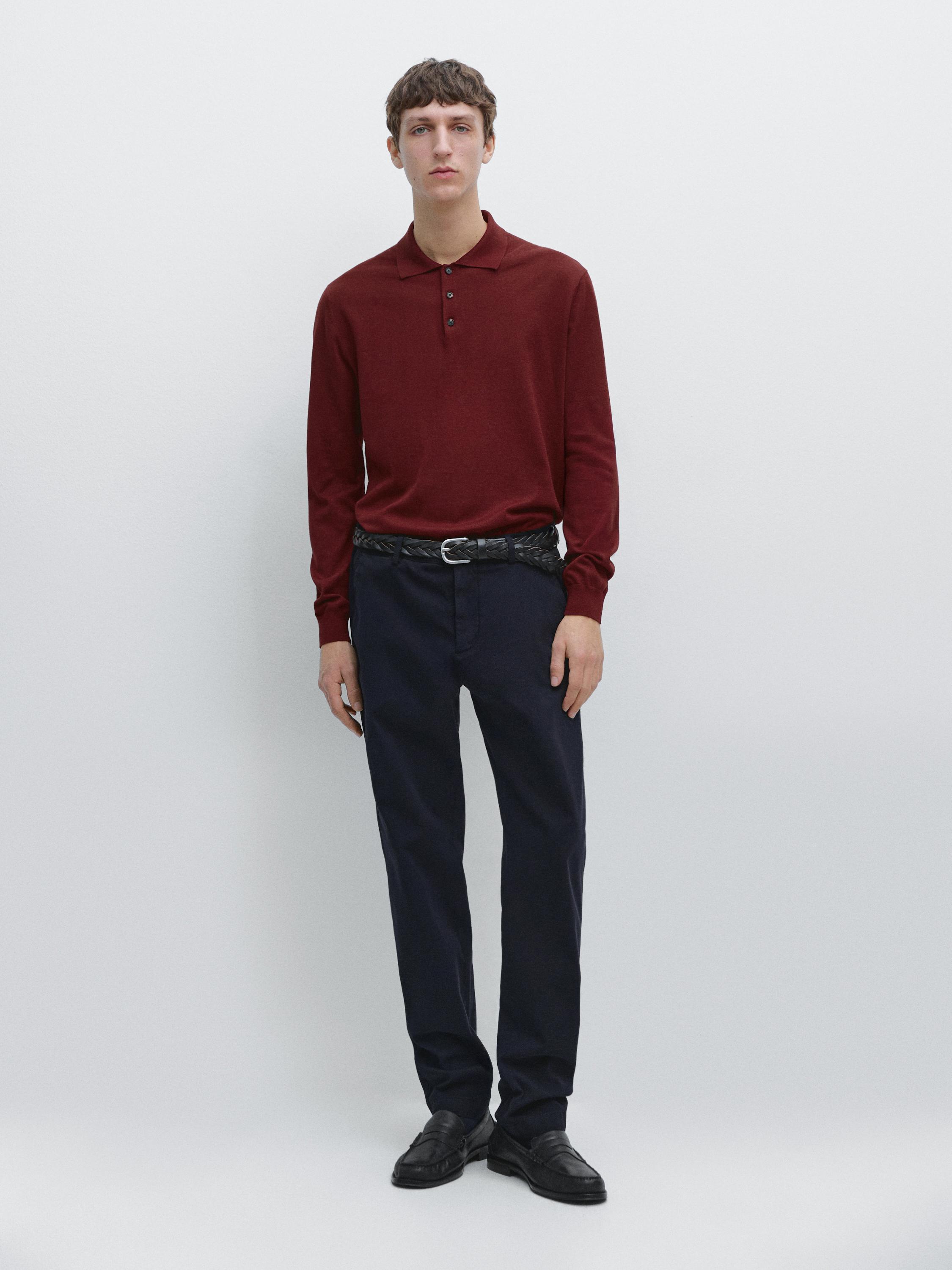 Slim-fit micro-textured trousers — NAVY BLUE