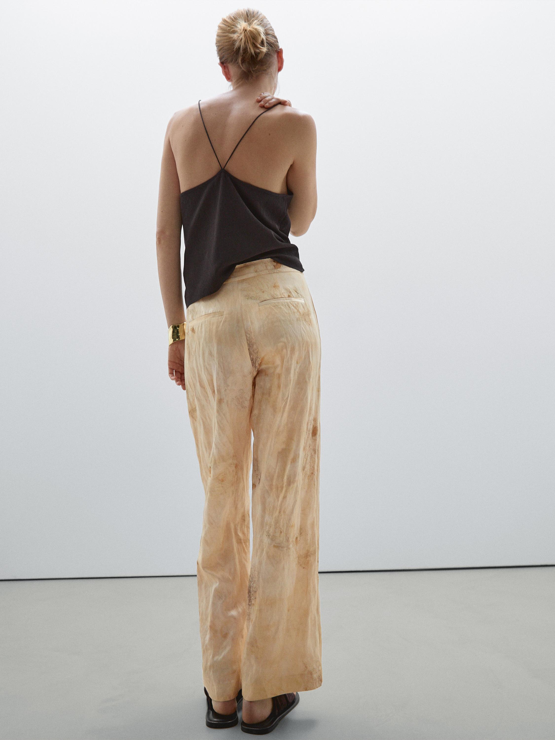 Flowing straight-leg metallic trousers