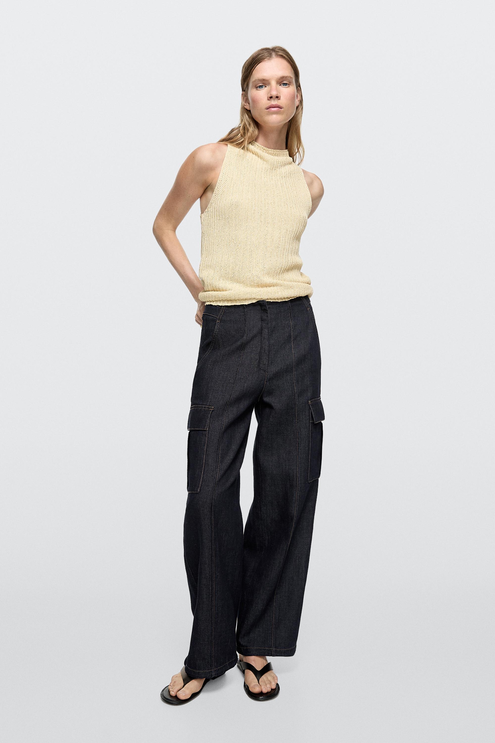 Linen blend cargo jeans — DARK BLUE