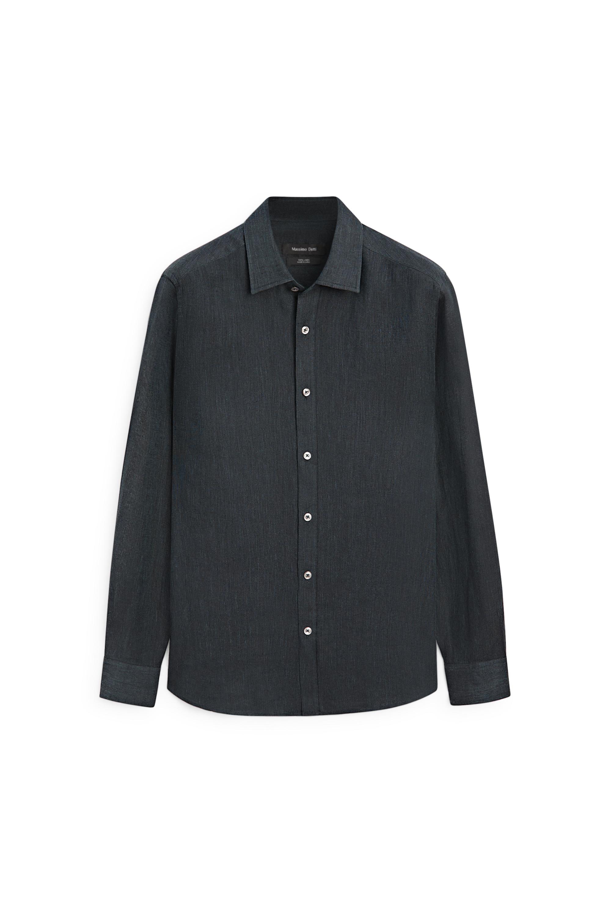 Regular fit 100% linen shirt — NAVY BLUE