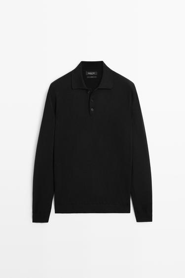 100% cotton knit polo sweater — BLACK 2