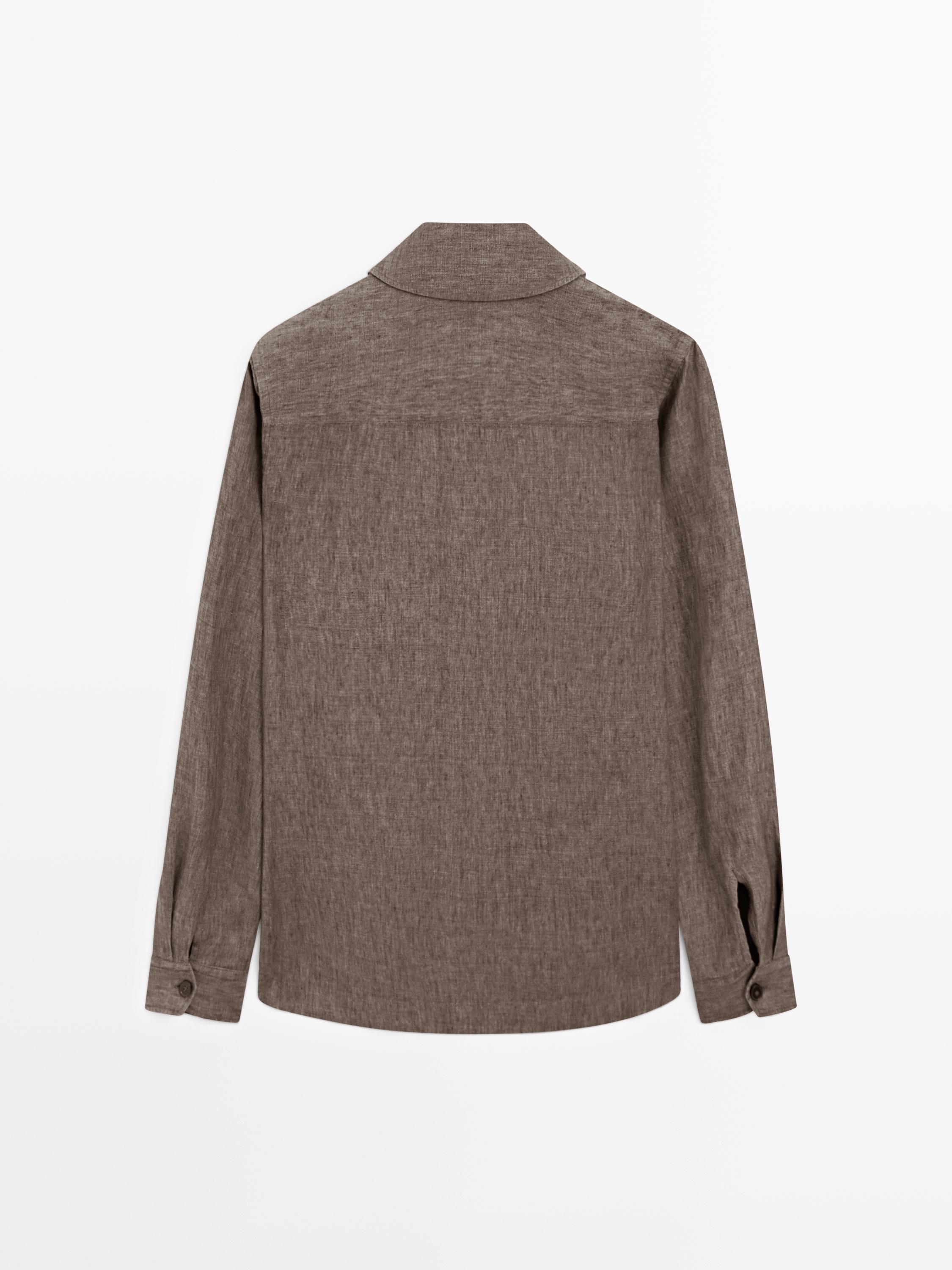 Faded linen overshirt with pocket details — BROWN