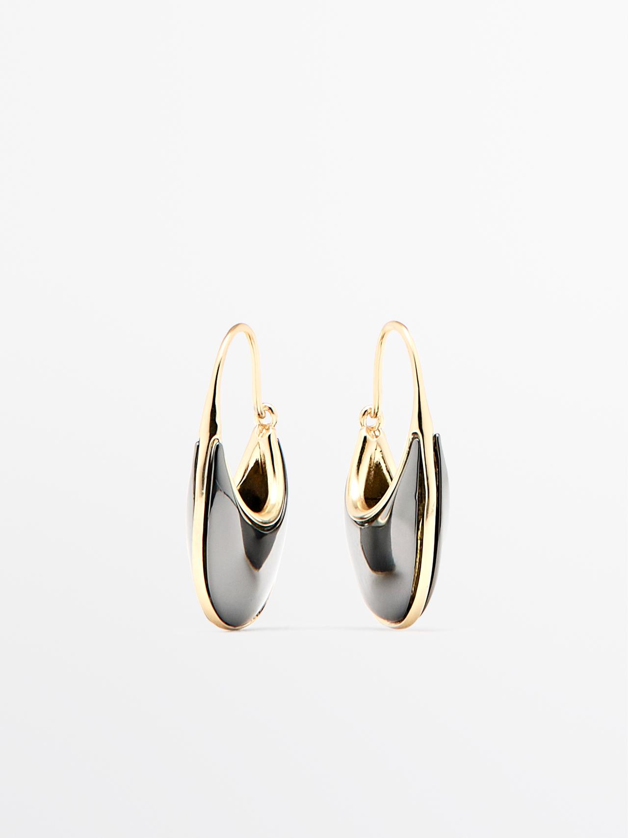 Boucles D’oreilles Anneaux Pierre - Noir - 01 - Massimo Dutti - Femme