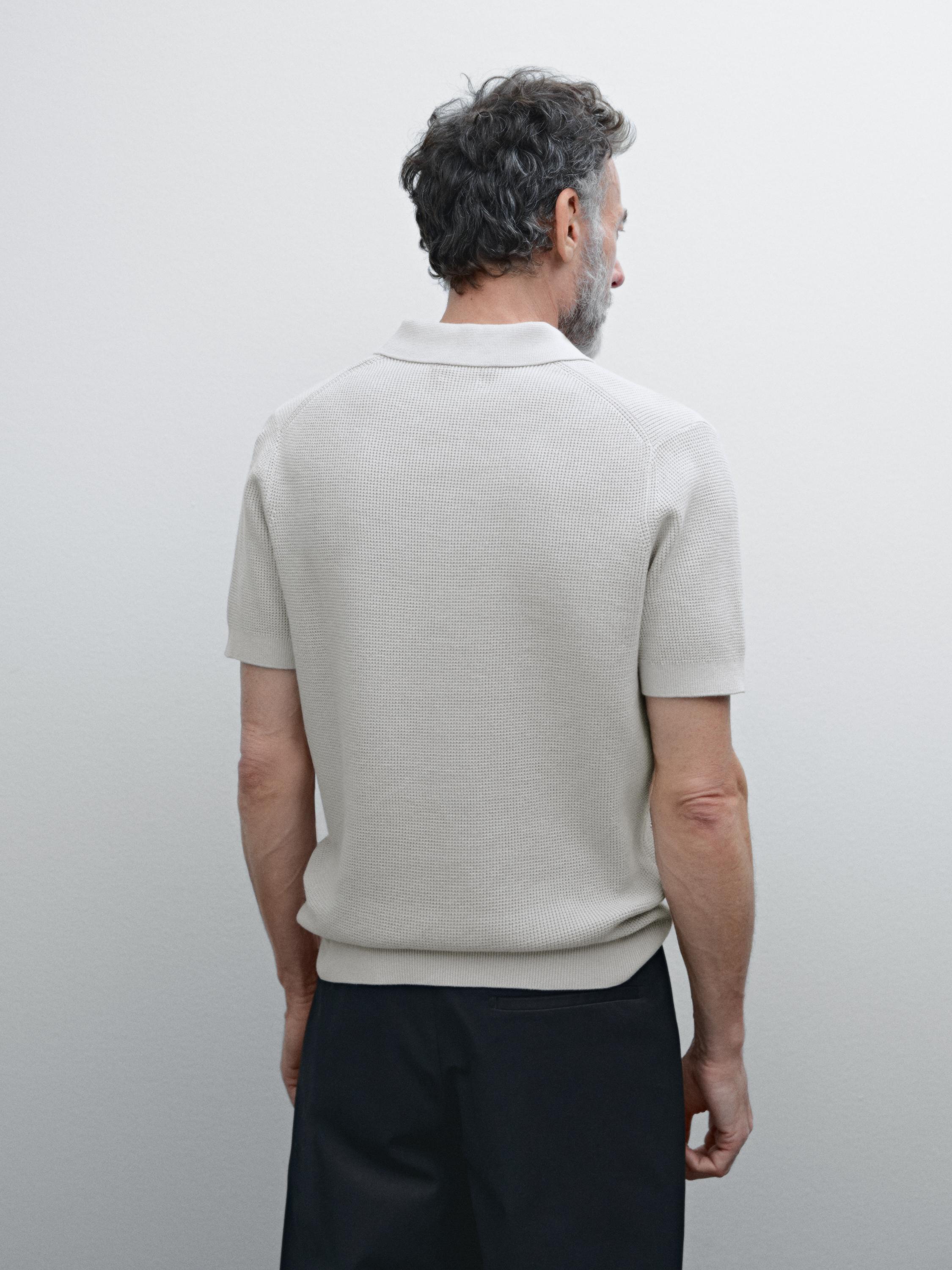 Textured cotton knit polo shirt