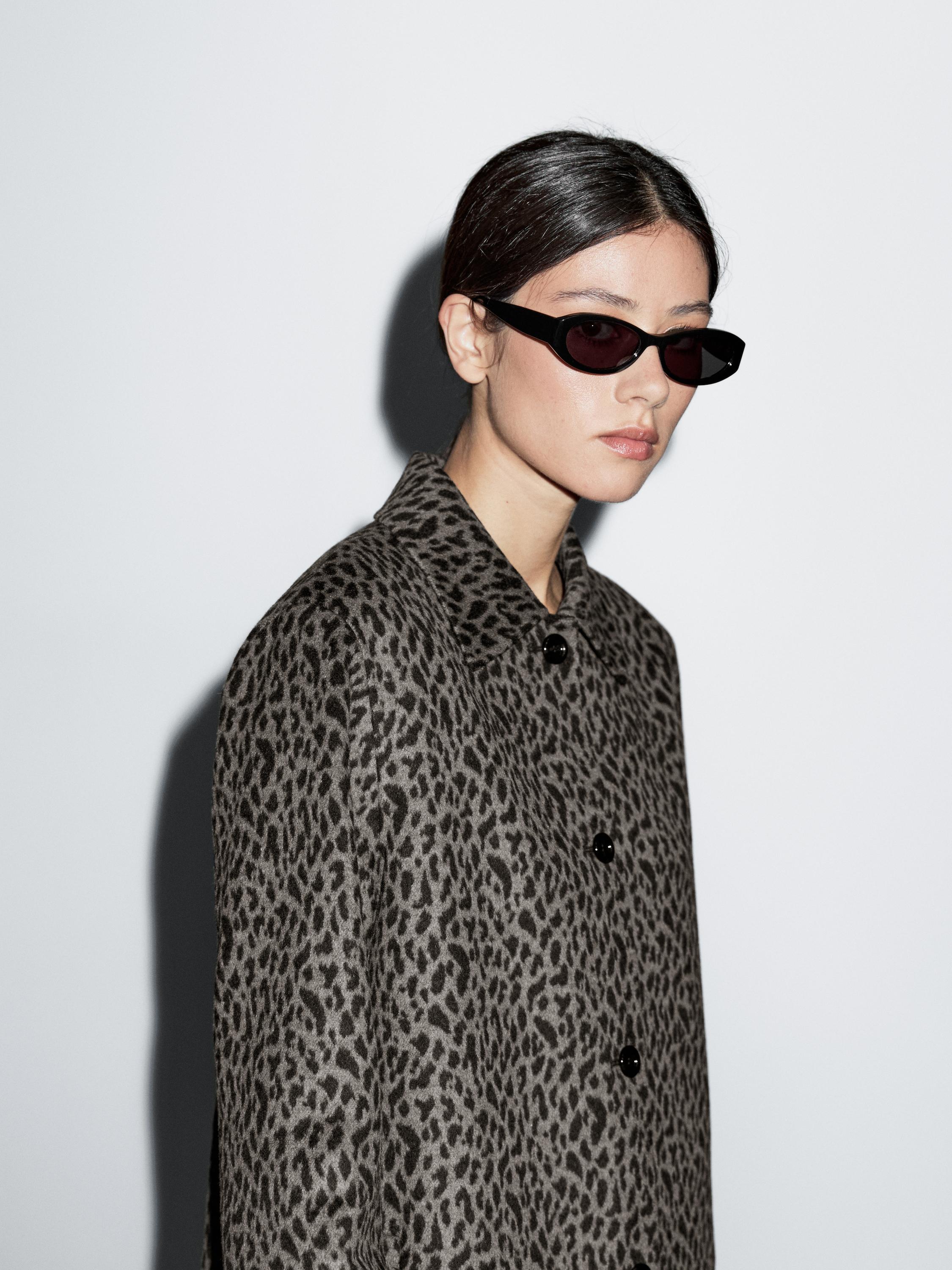 Wool blend animal print coat