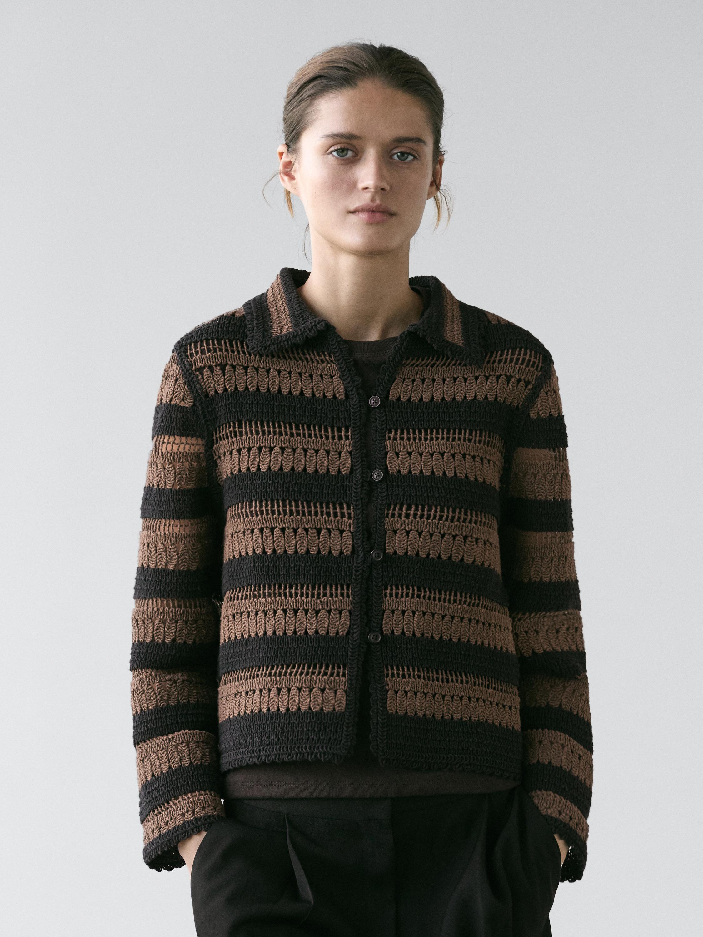 Chaqueta corta punto crochet rayas