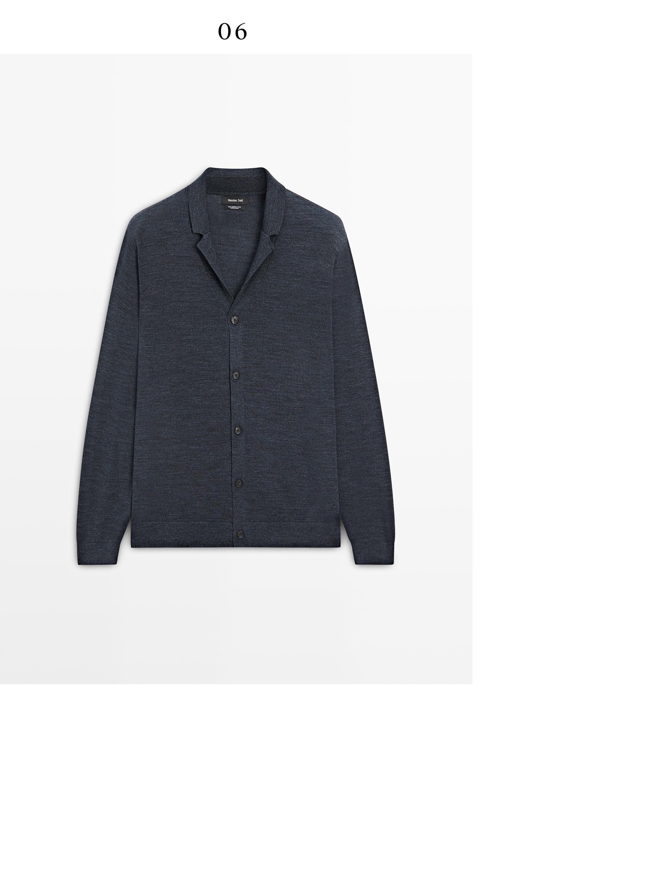 Wool blend knit cardigan with lapel collar — DARK NAVY