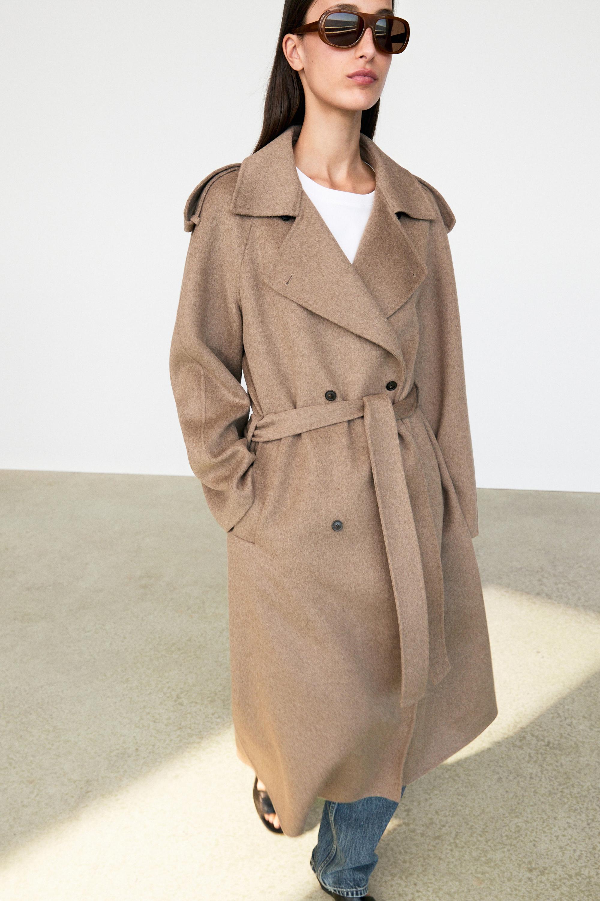 Long wool blend trench coat · Taupe Grey · Coats | Massimo Dutti