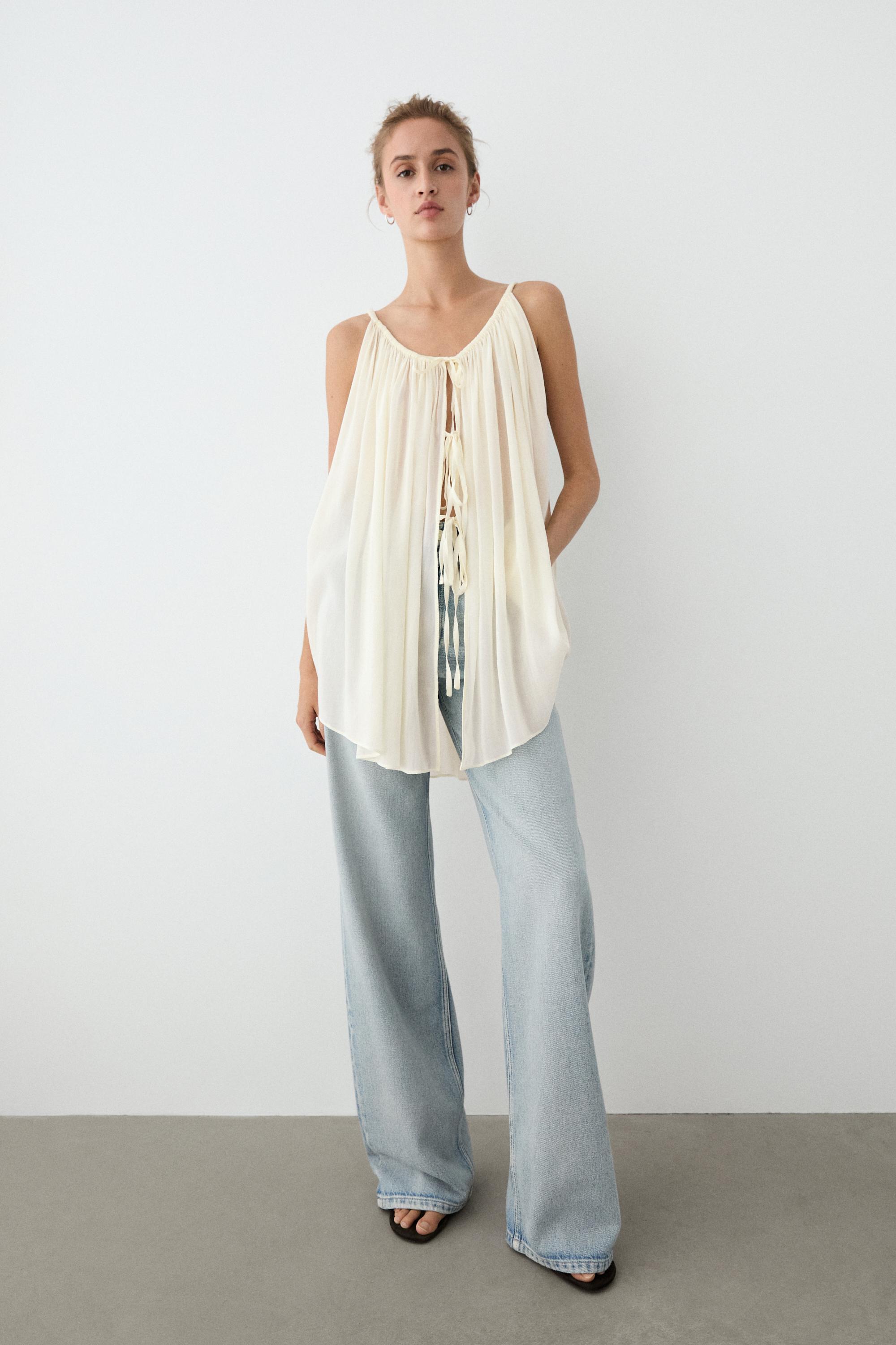 Cotton cupro blend camisole with bow details — CREAM