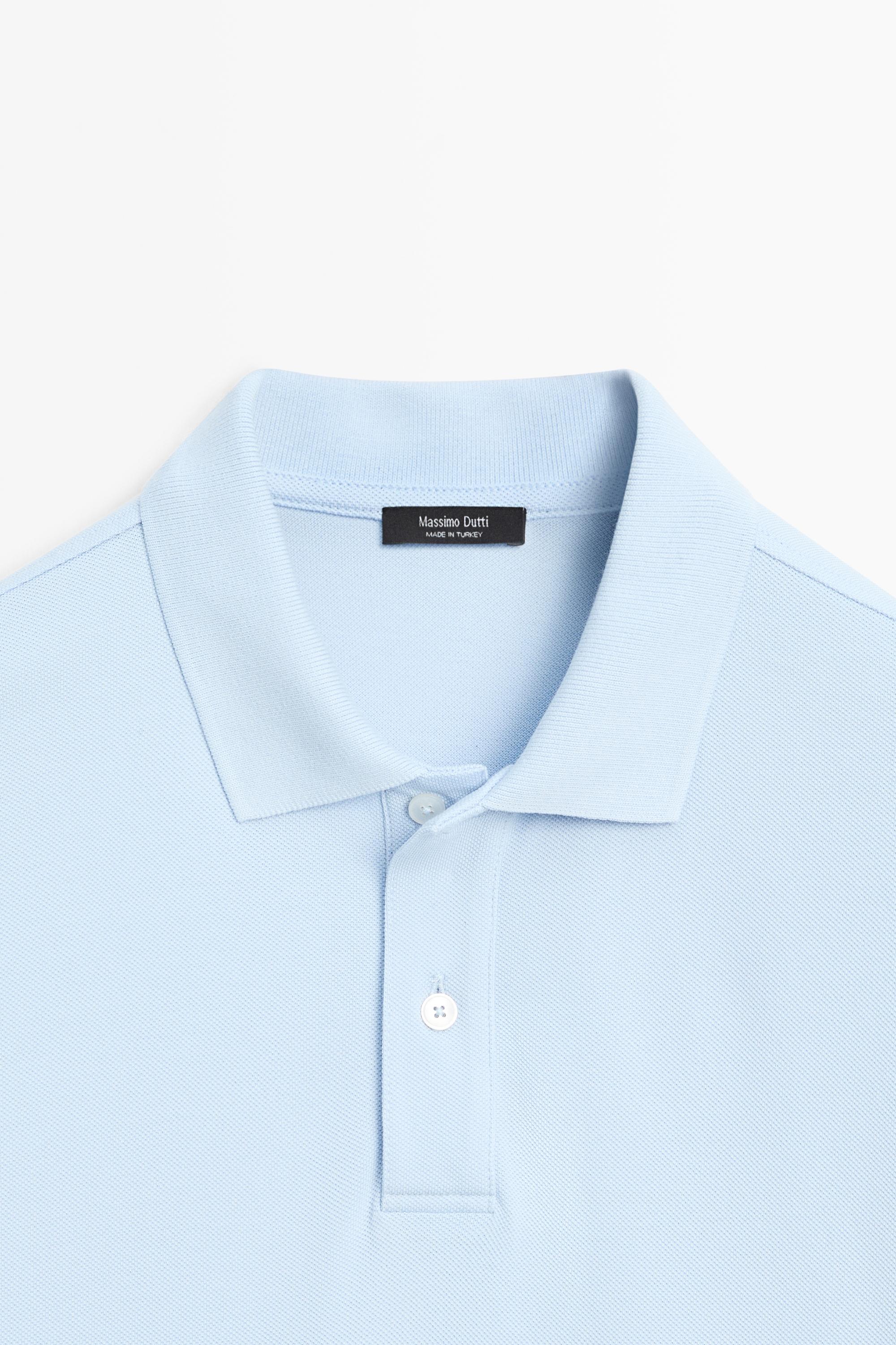 Micro-textured cotton piqué polo shirt — Light Blue