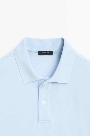 Micro-textured cotton piqué polo shirt — Light Blue 9