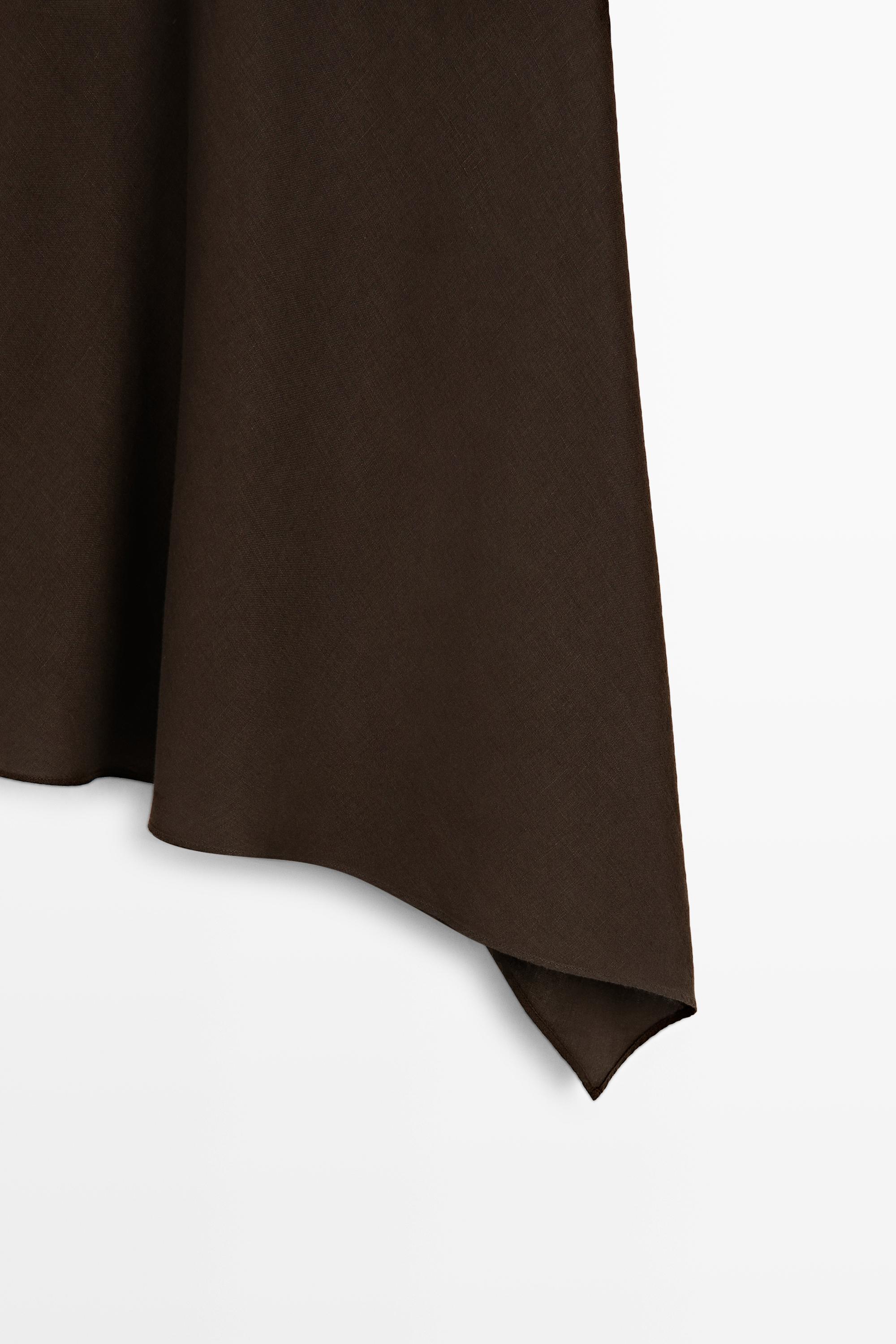 100% linen asymmetric top — BROWN