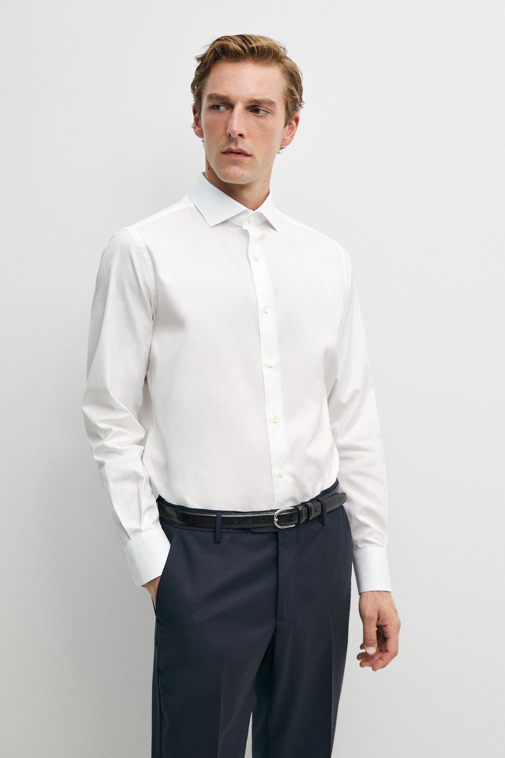 Slim fit 100% cotton shirt — WHITE