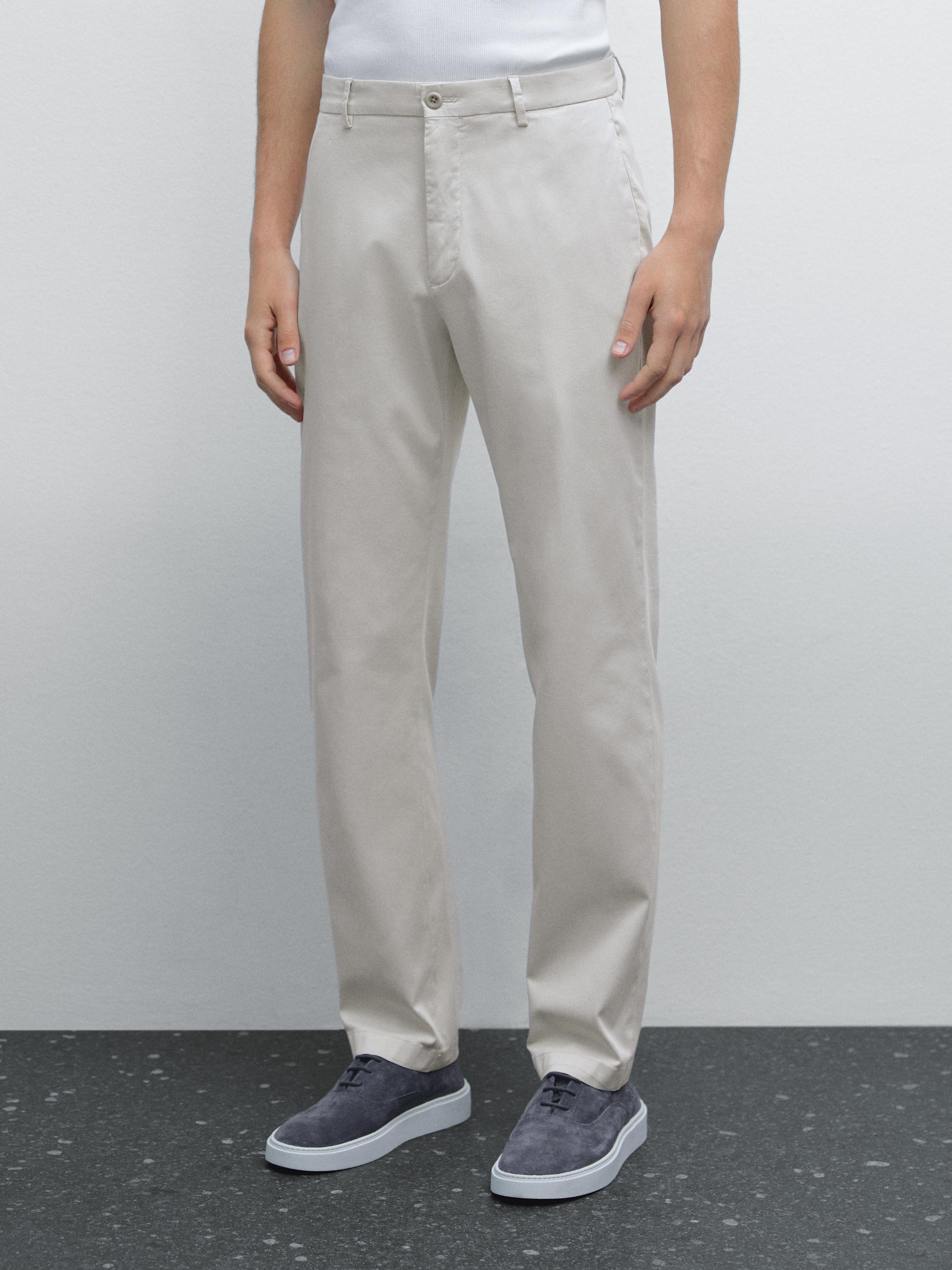 Slim fit cotton blend trousers