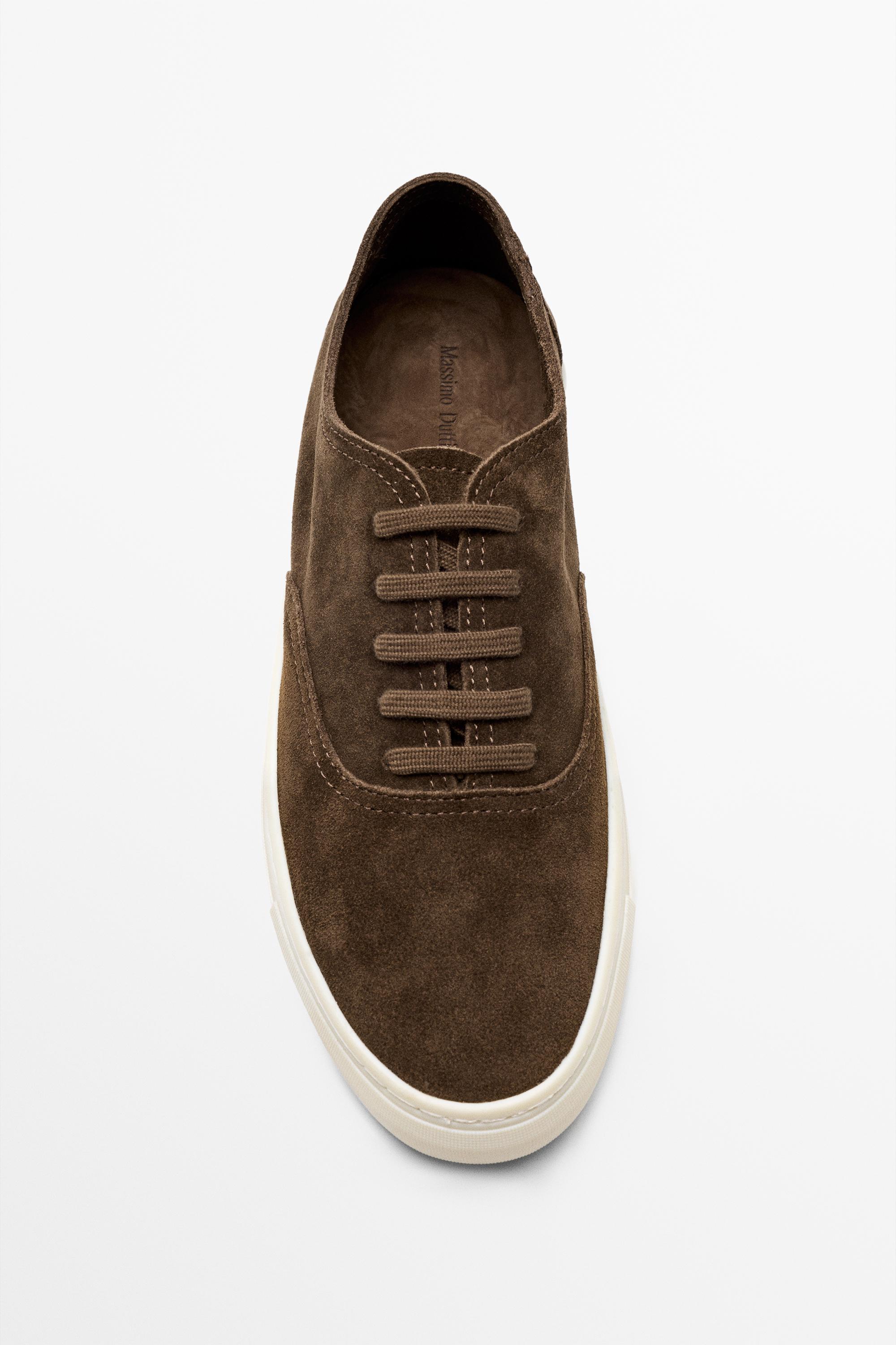 Soft split suede leather sneaker — BROWN
