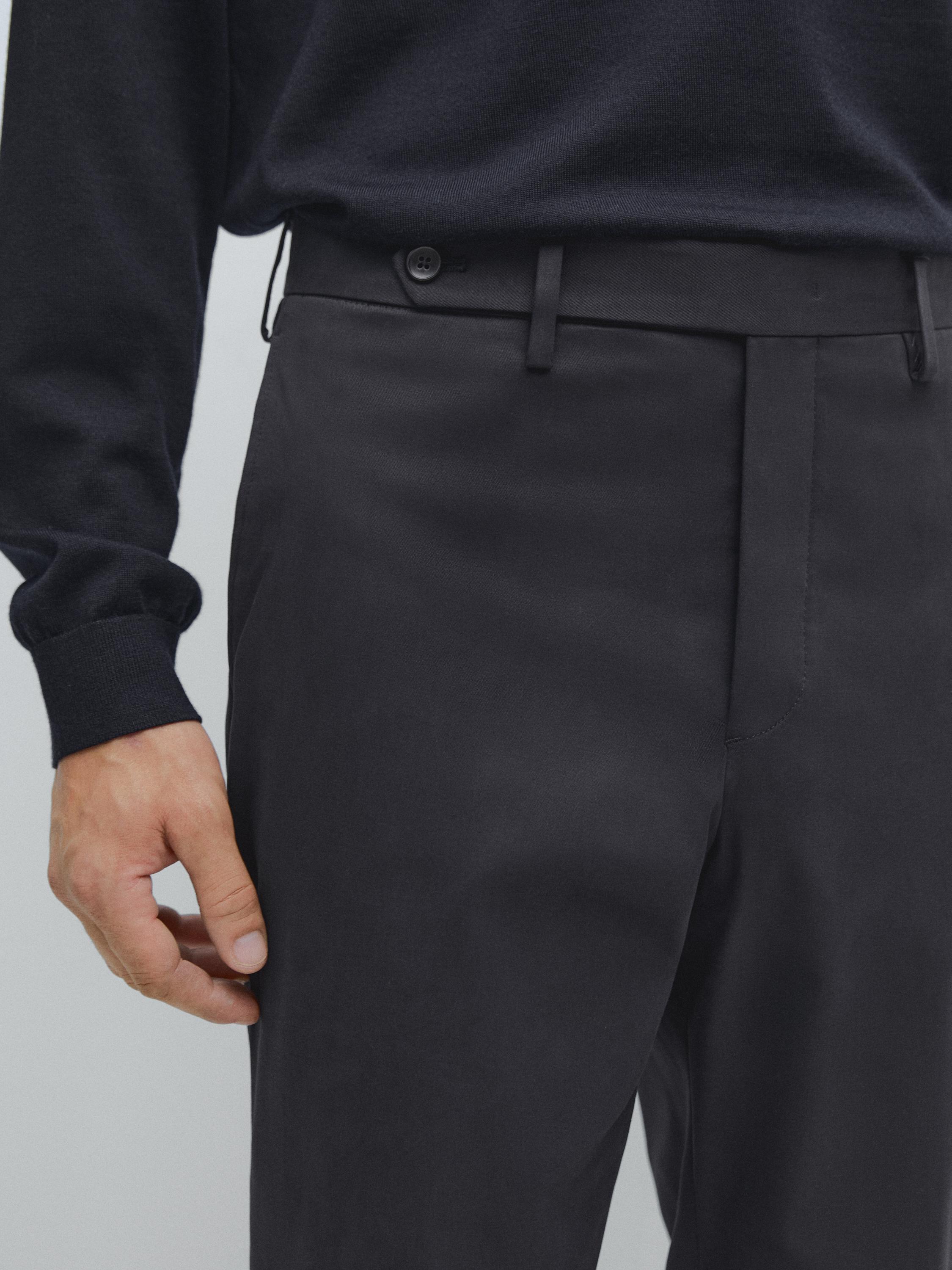 Cotton blend slim fit trousers