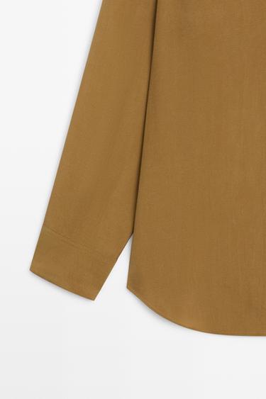 Flowing satin pocket shirt — Curry 7