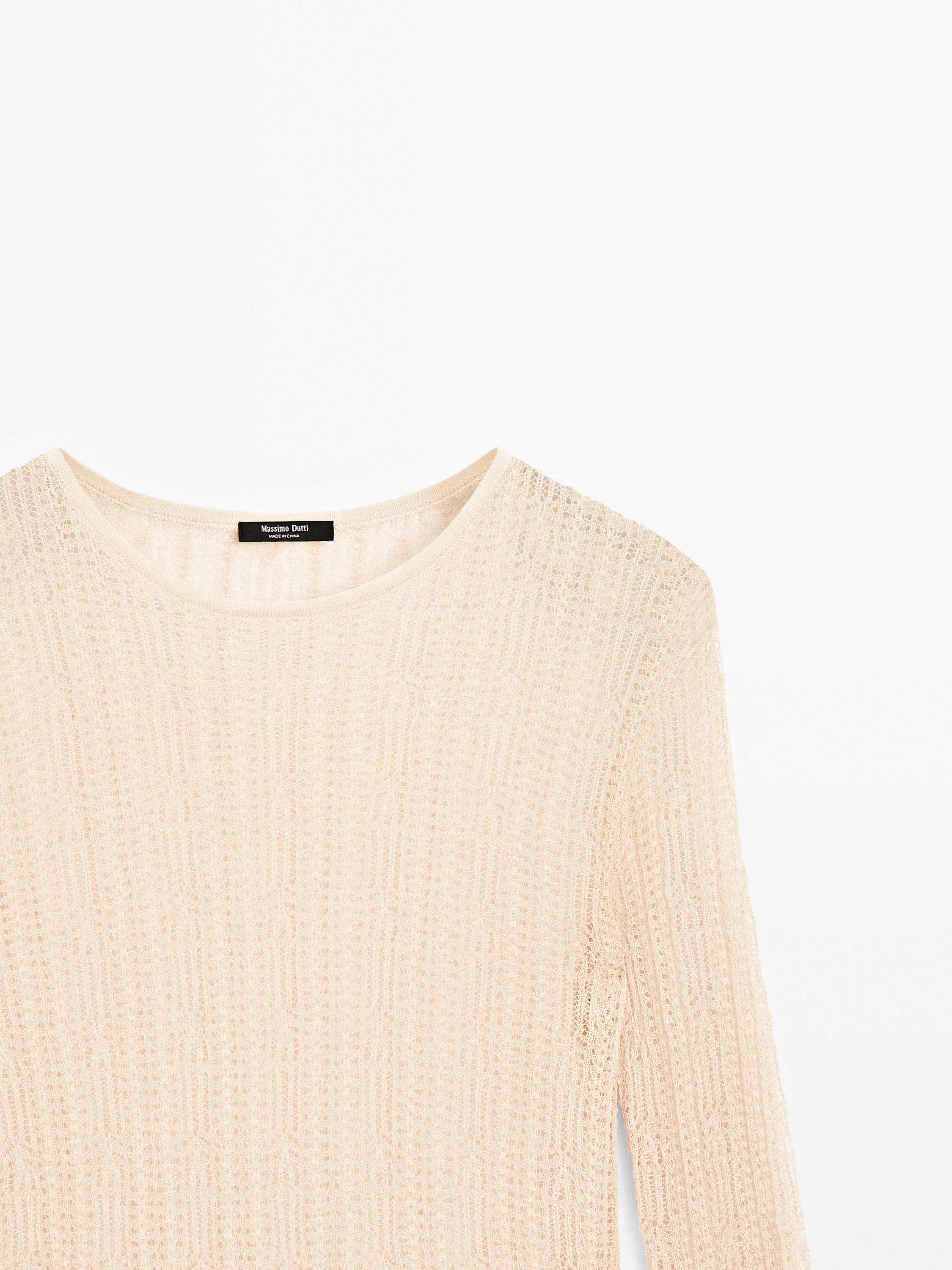 Long sleeve T-shirt with openwork fabric