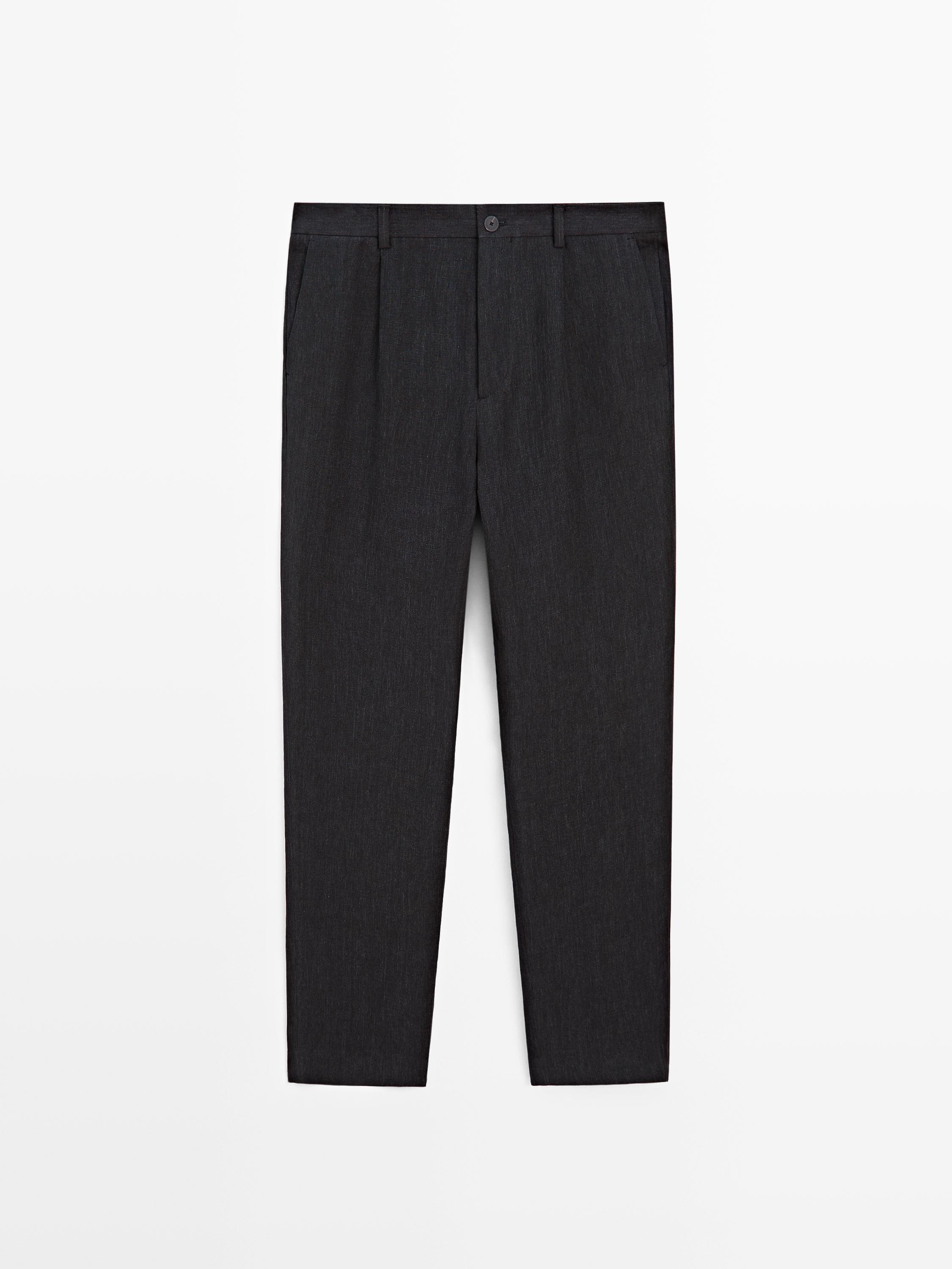 Total look linen trousers with flecked detail — DARK BLUE