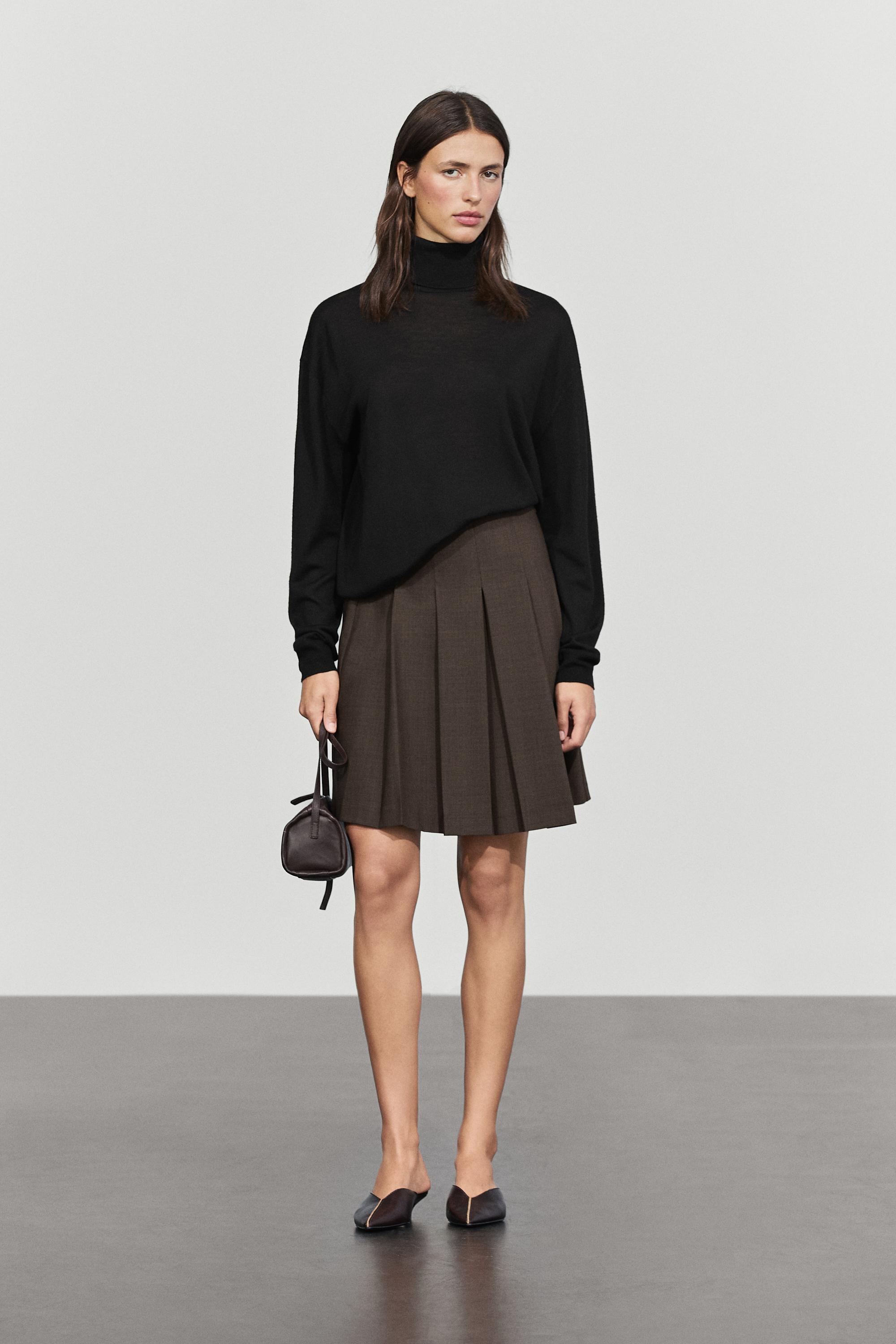 Wool blend pleated mini skirt — Chocolate
