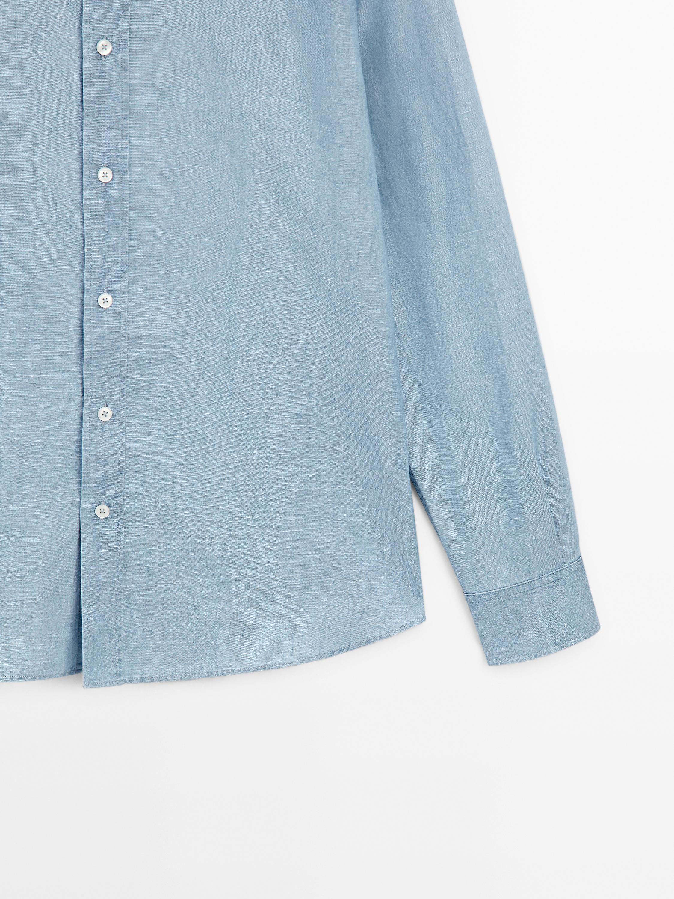 Cotton blend slim fit denim shirt