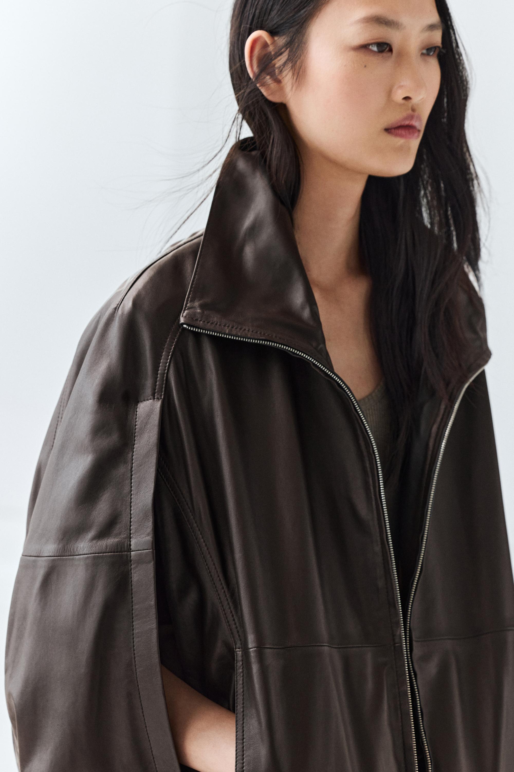 Nappa leather bomber gilet — BROWN