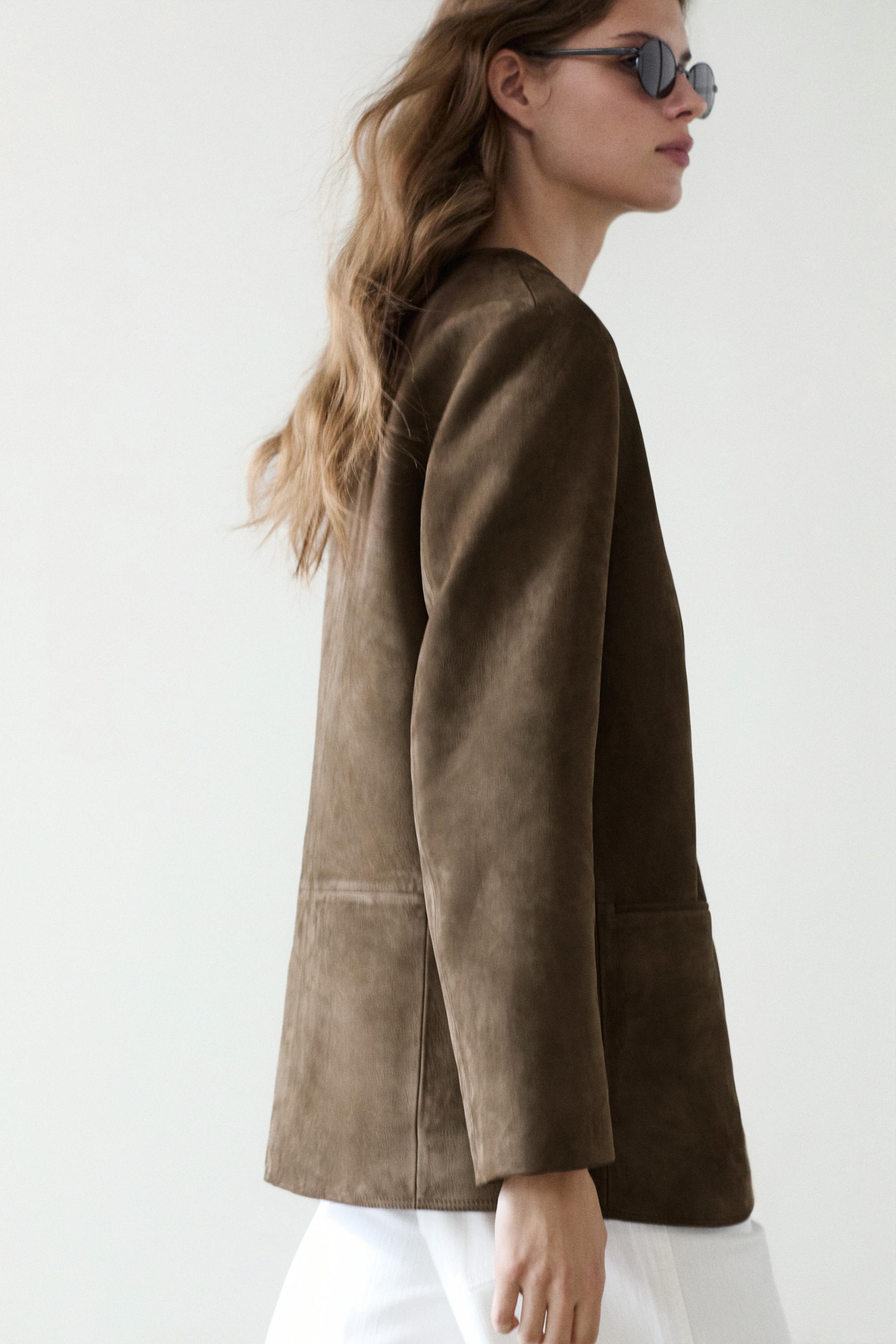 Suede leather blazer — MOLE BROWN