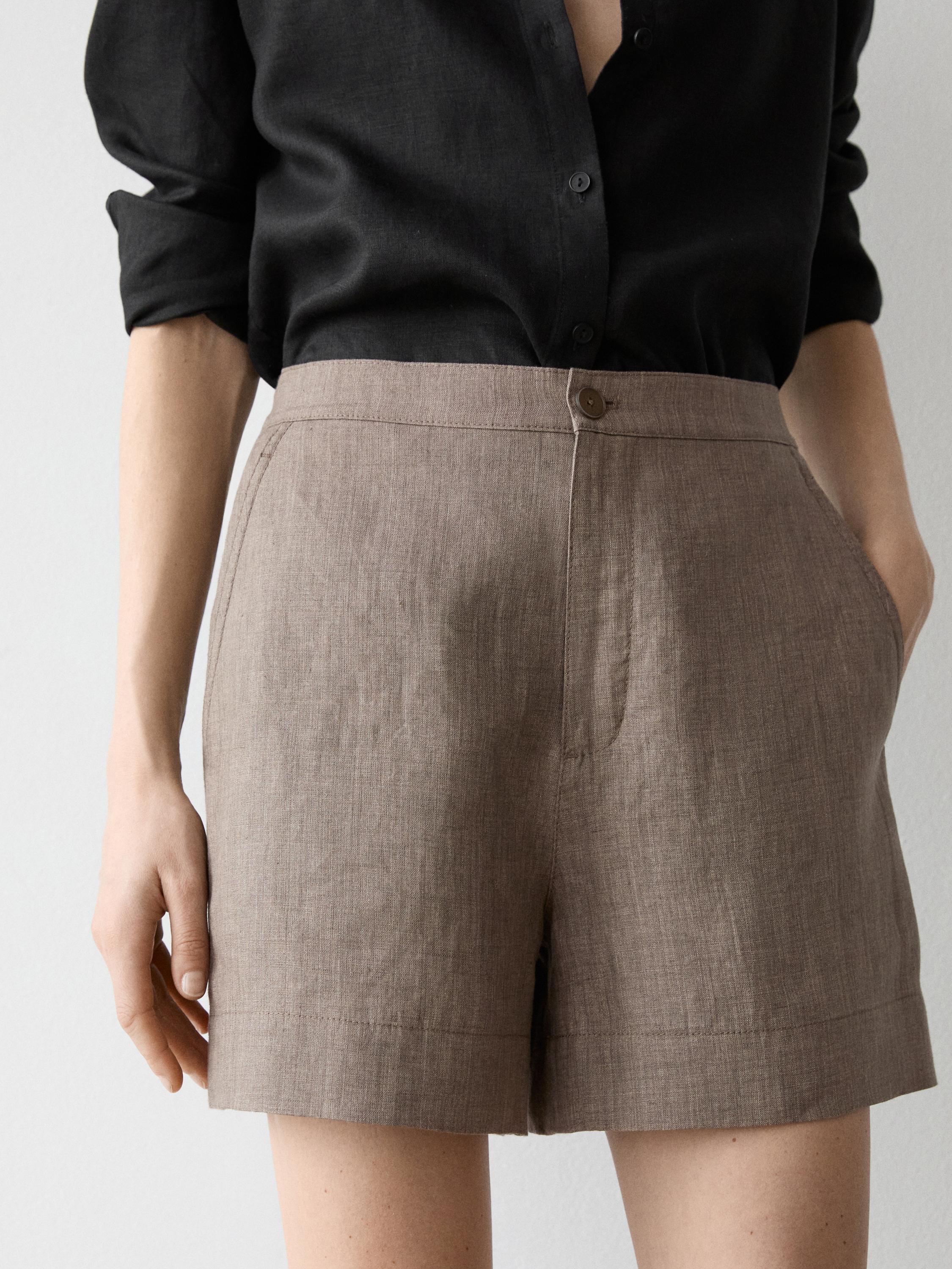 Kısa keten bermuda şort