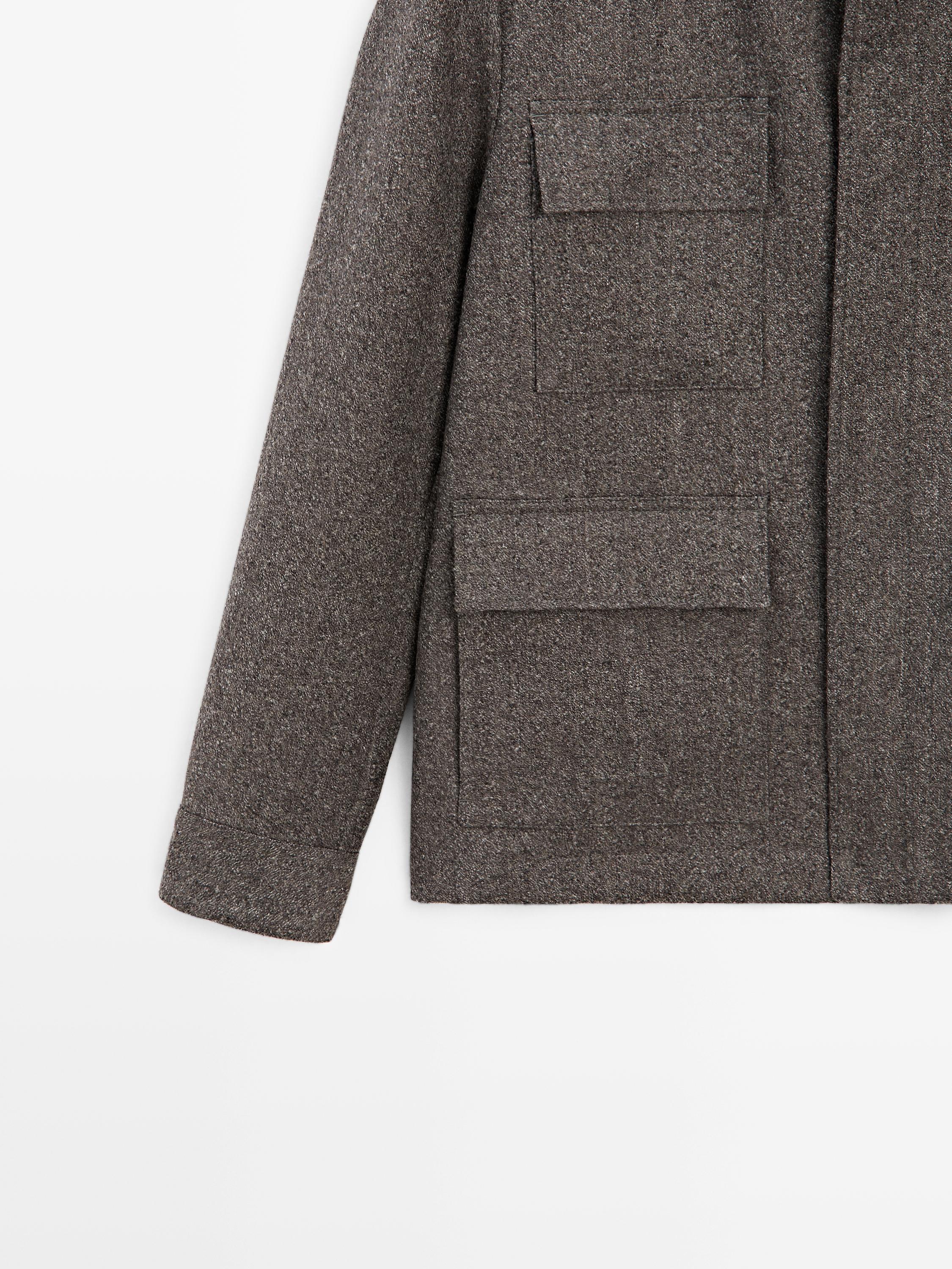 Herringbone wool blend cardigan — MINK