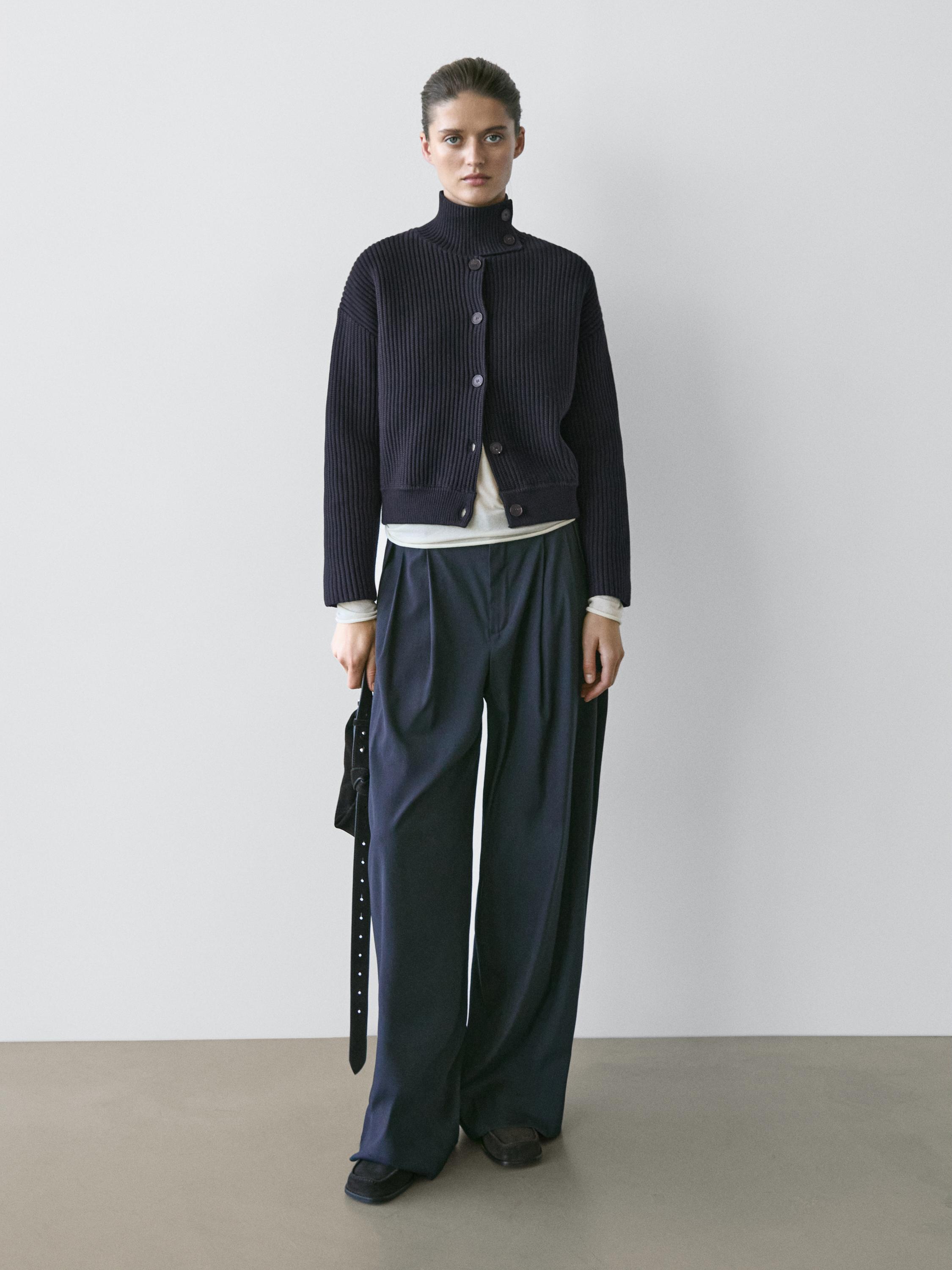 Pleated wool blend trousers — NAVY BLUE