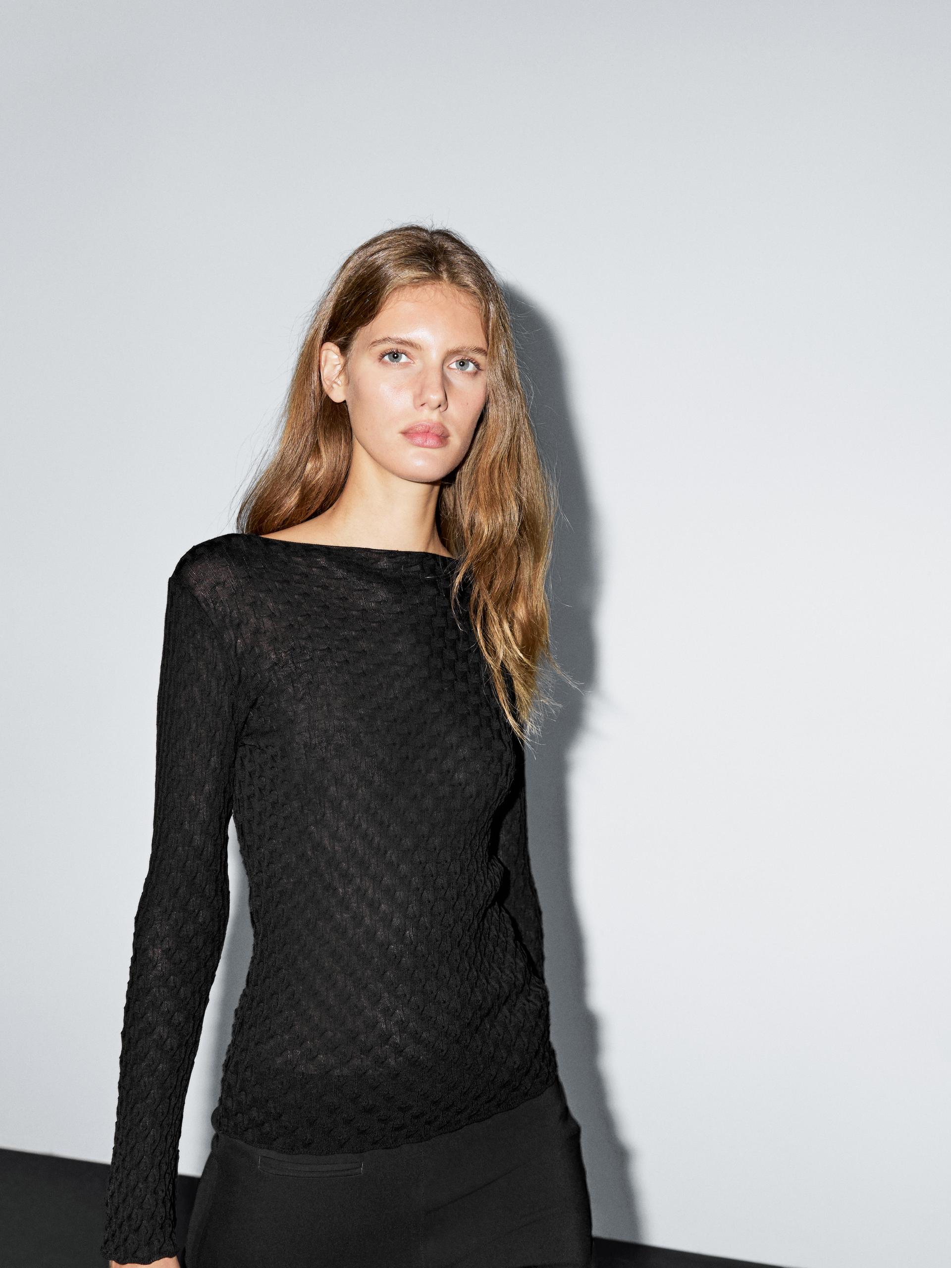 Top A Maniche Lunghe Strutturato 100% Cotone - Nero - Xs - Massimo Dutti - Femminile
