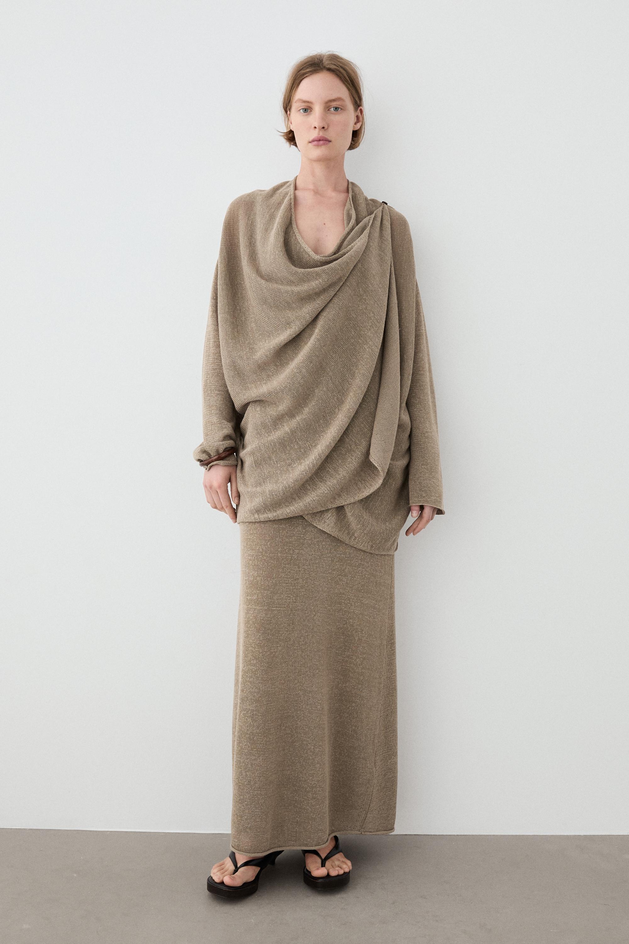 Total look draped knit cape cardigan — SAND