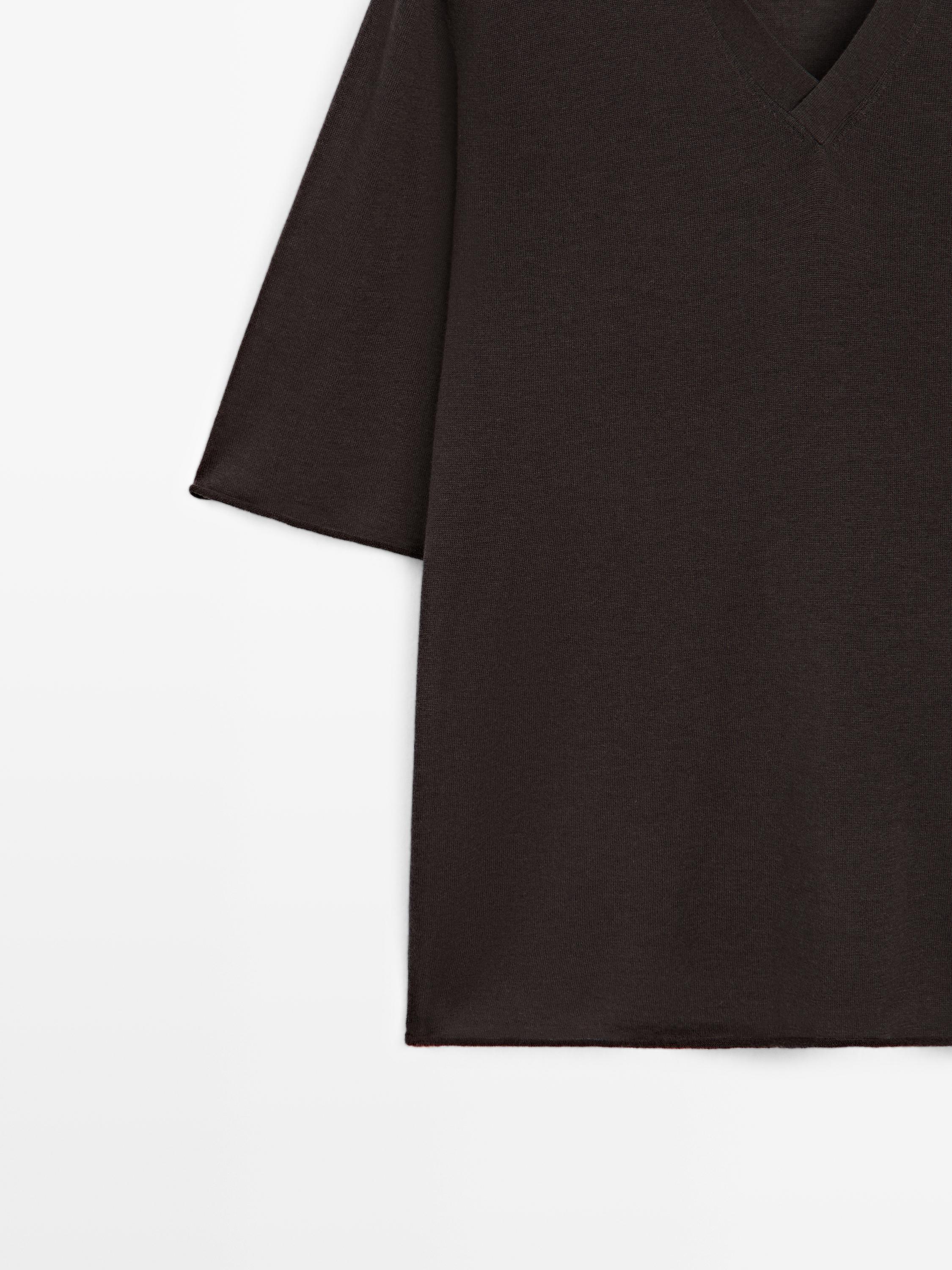 Oversize silk and wool blend knit sweater — BROWN