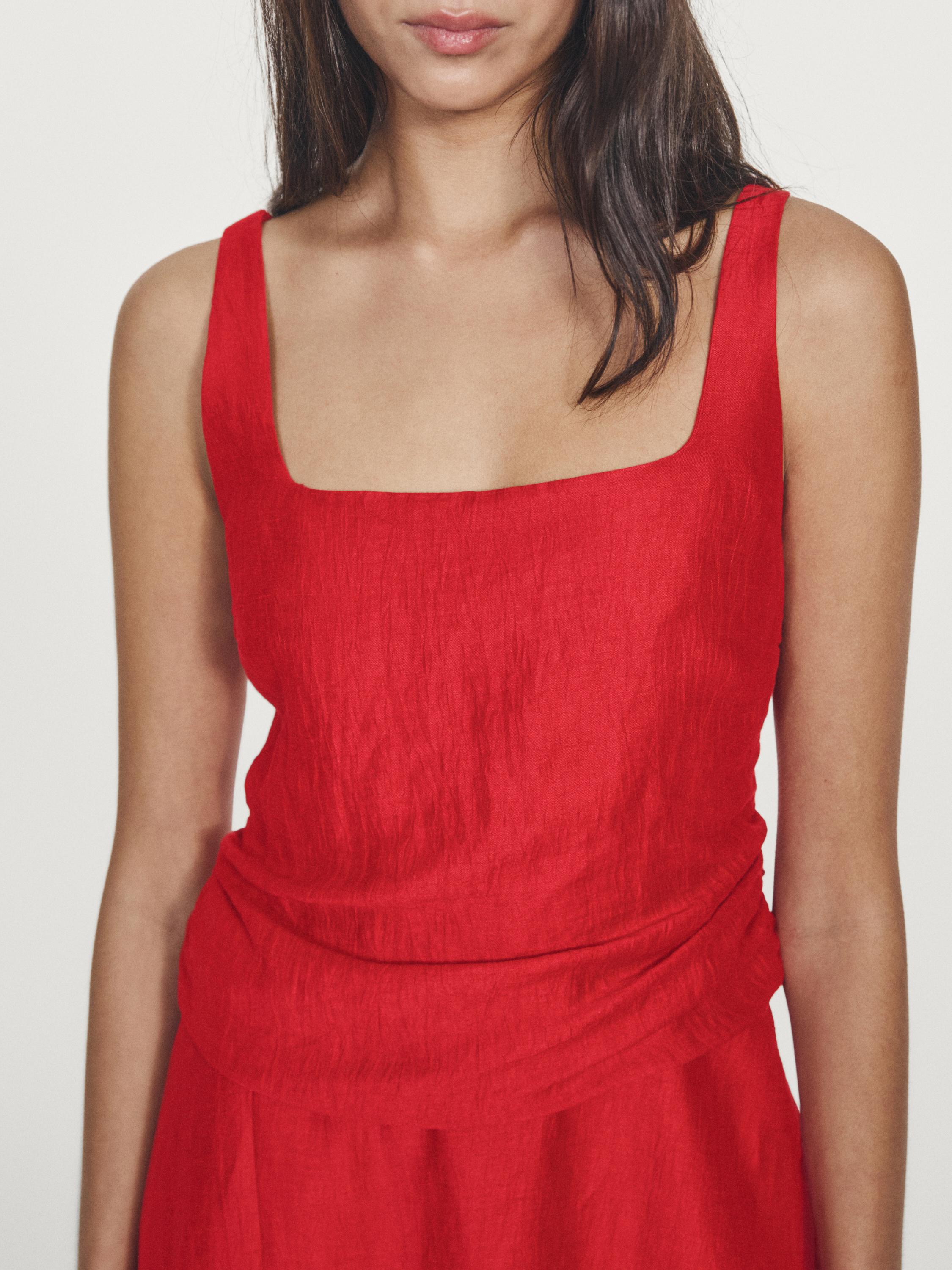 Vestido midi doble capa mezcla lino