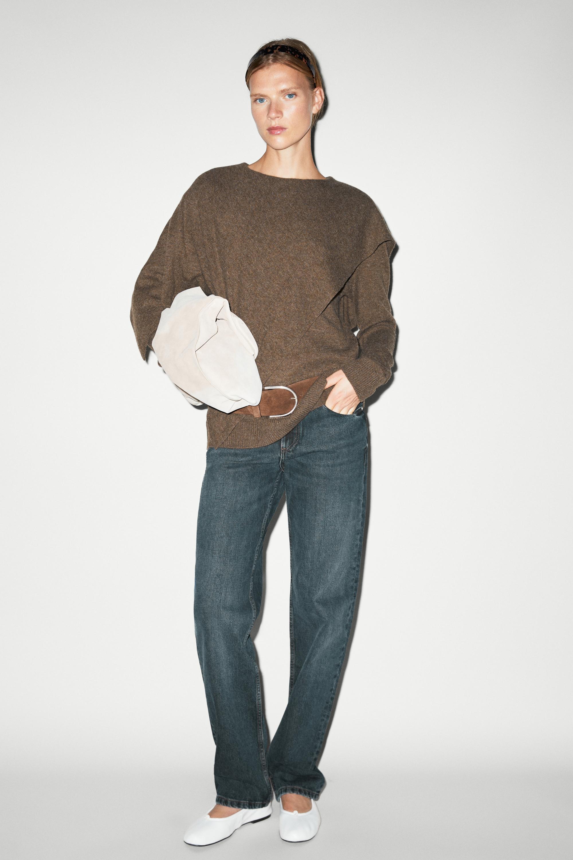100% wool cape-style knit sweater — BROWN