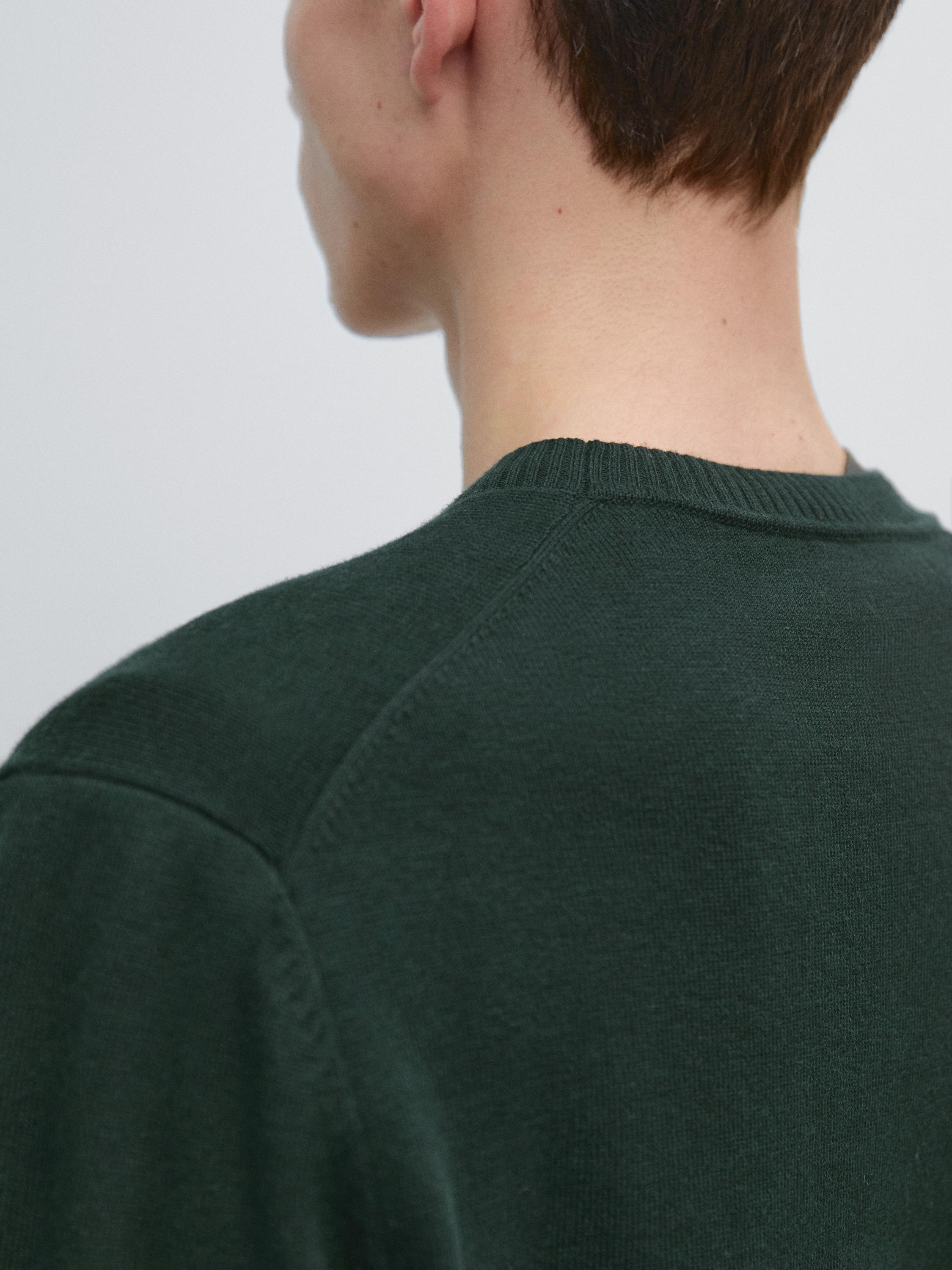 Knit cotton and wool sweater with crew neck — BOTTLE