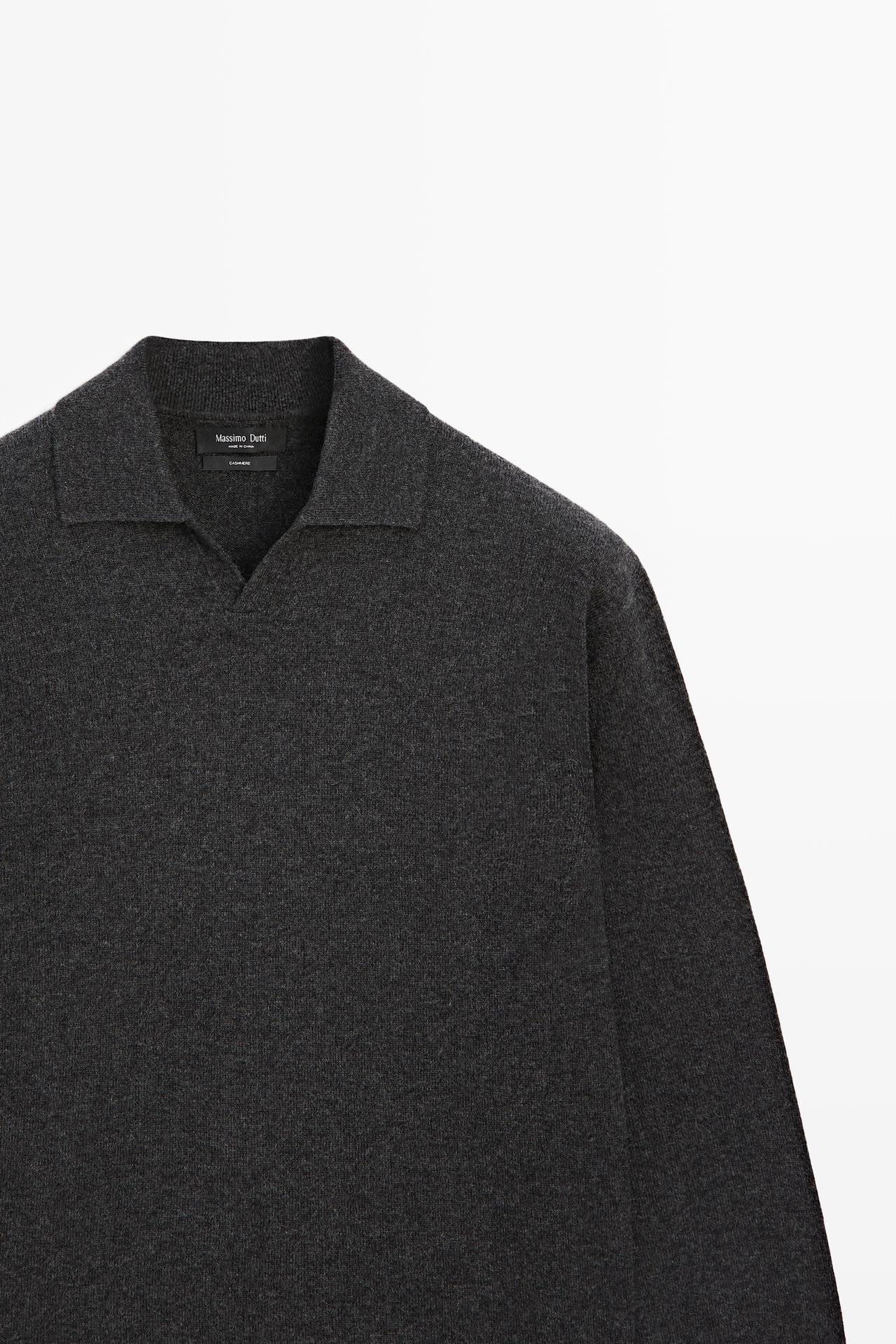 100% cashmere knit polo sweater — CHARCOAL