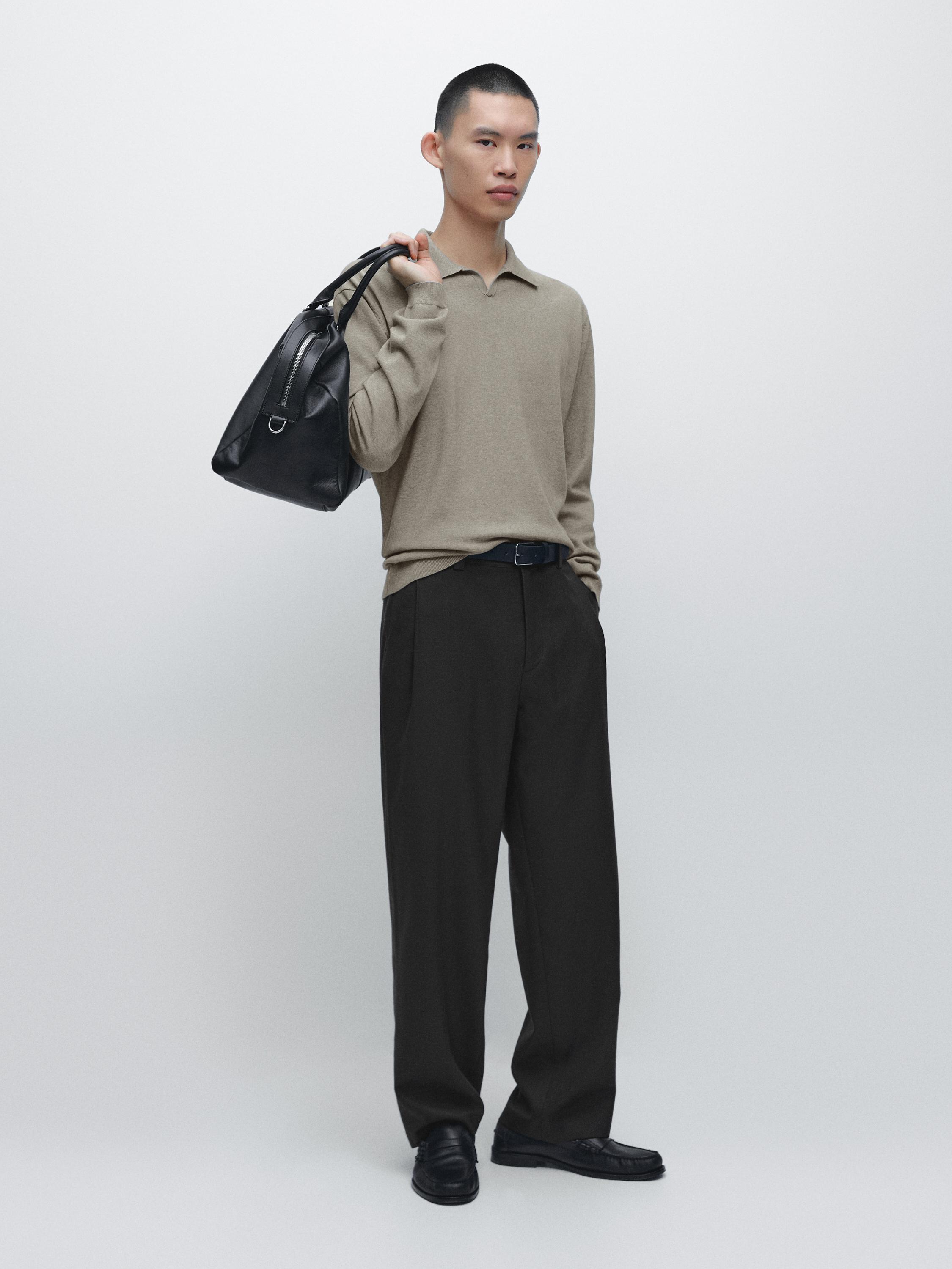 Cotton knit polo sweater — Greyish green