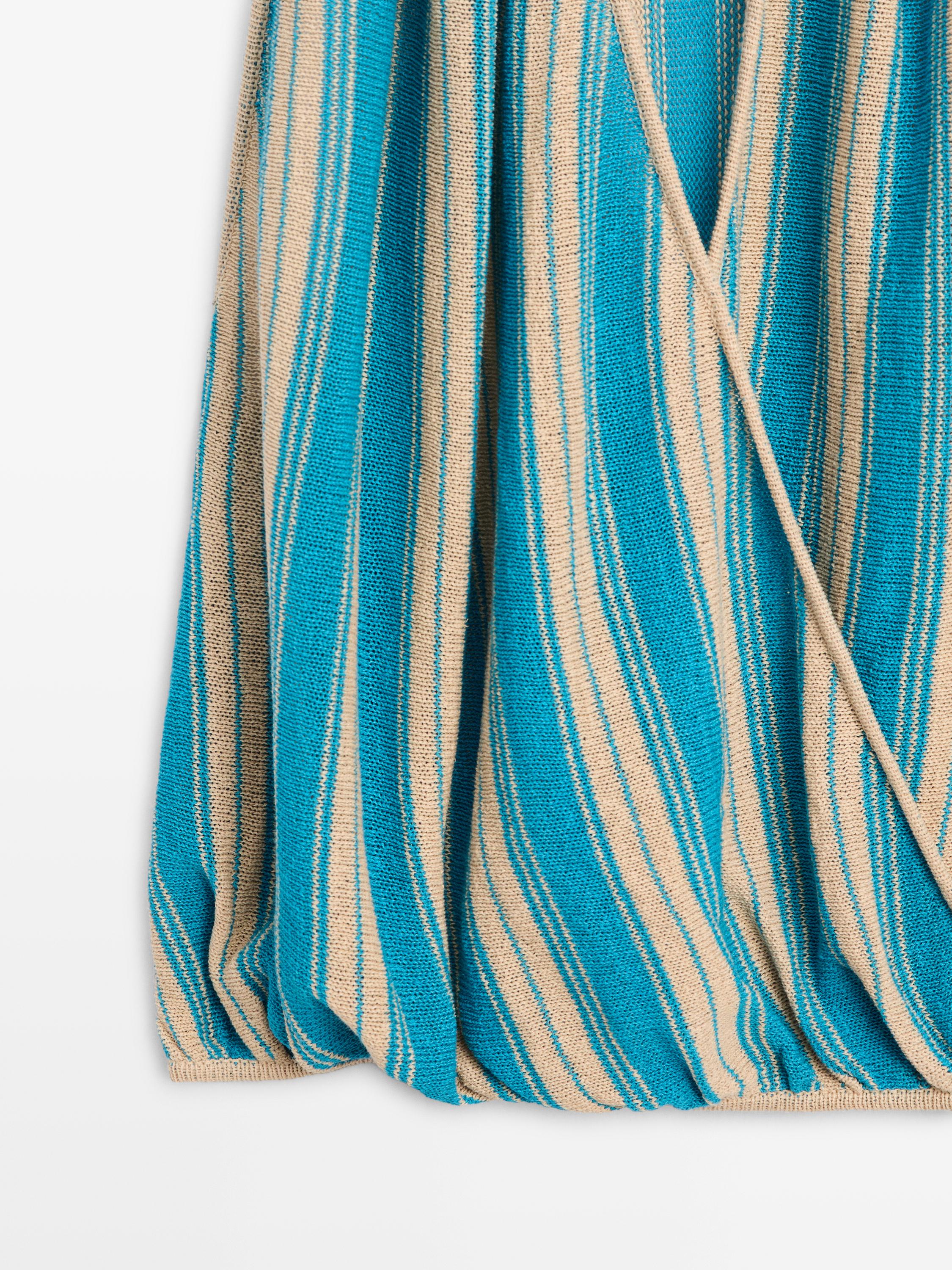 Striped linen blend surplice top — TURQUOISE