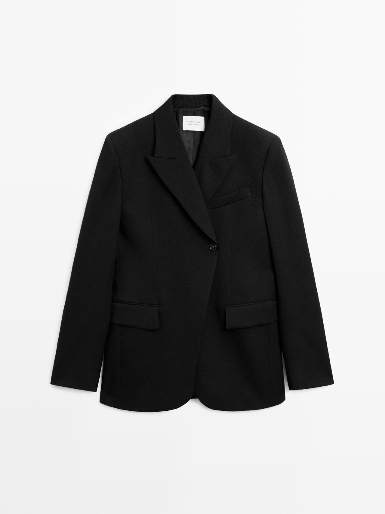 Massimo Dutti - Dames - 100% Wollen Blazer Met Puntrevers - Limited - Zwart - 42