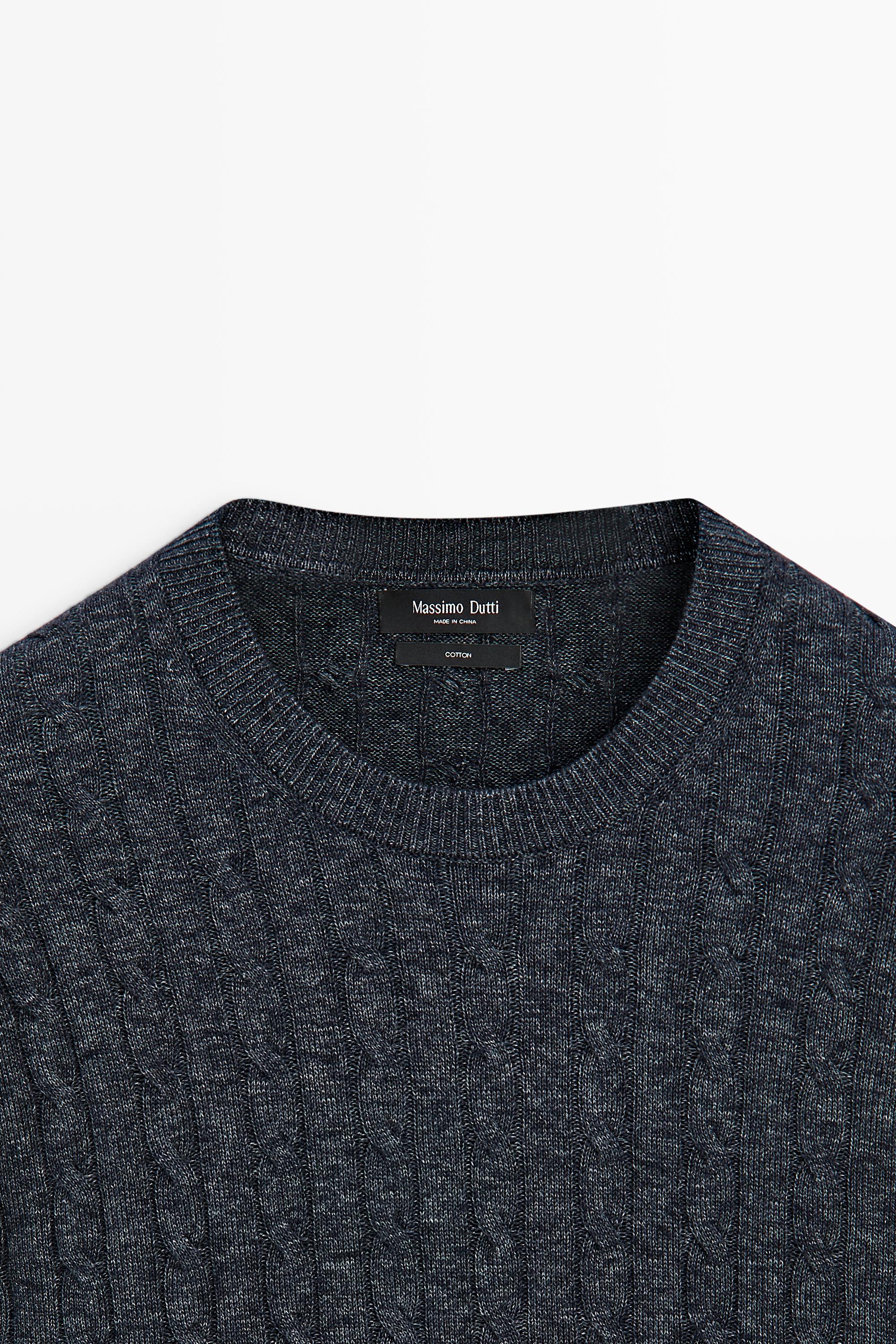 Cable knit round neck sweater — INDIGO