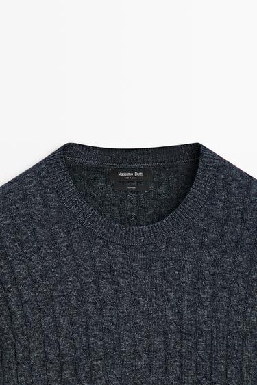 Cable knit round neck sweater — INDIGO 9