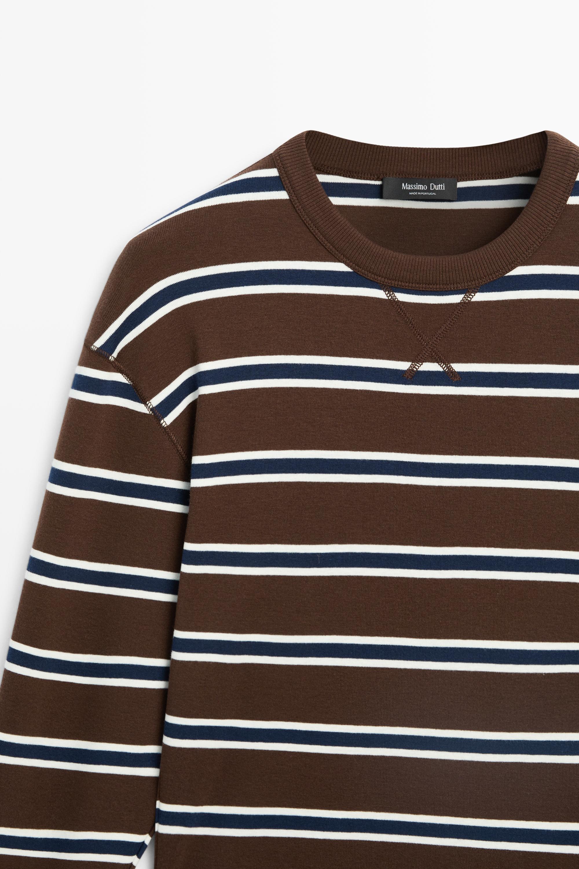 Striped interlock sweatshirt — BROWN