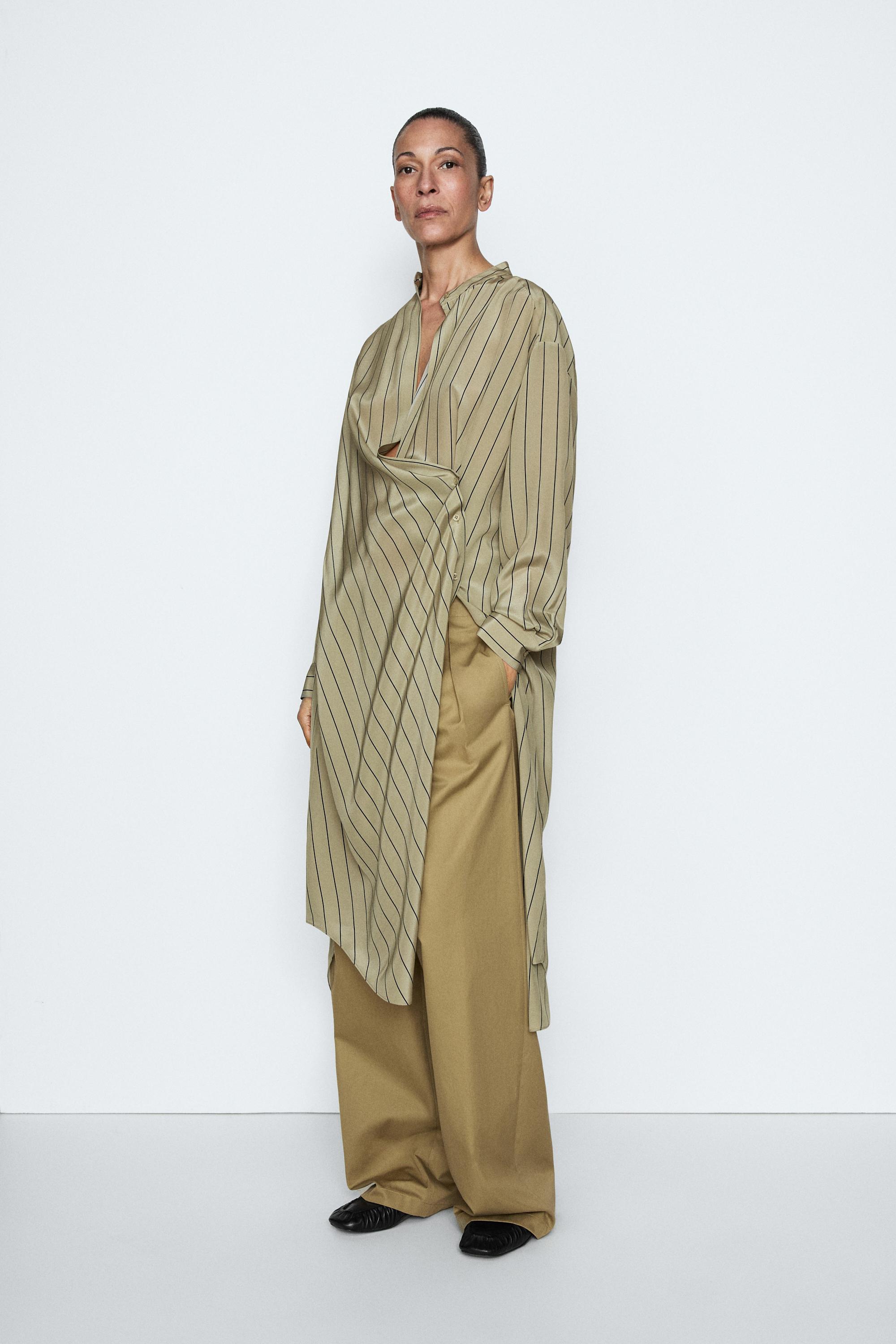 100% silk flowing striped asymmetric cut dress - STUDIO