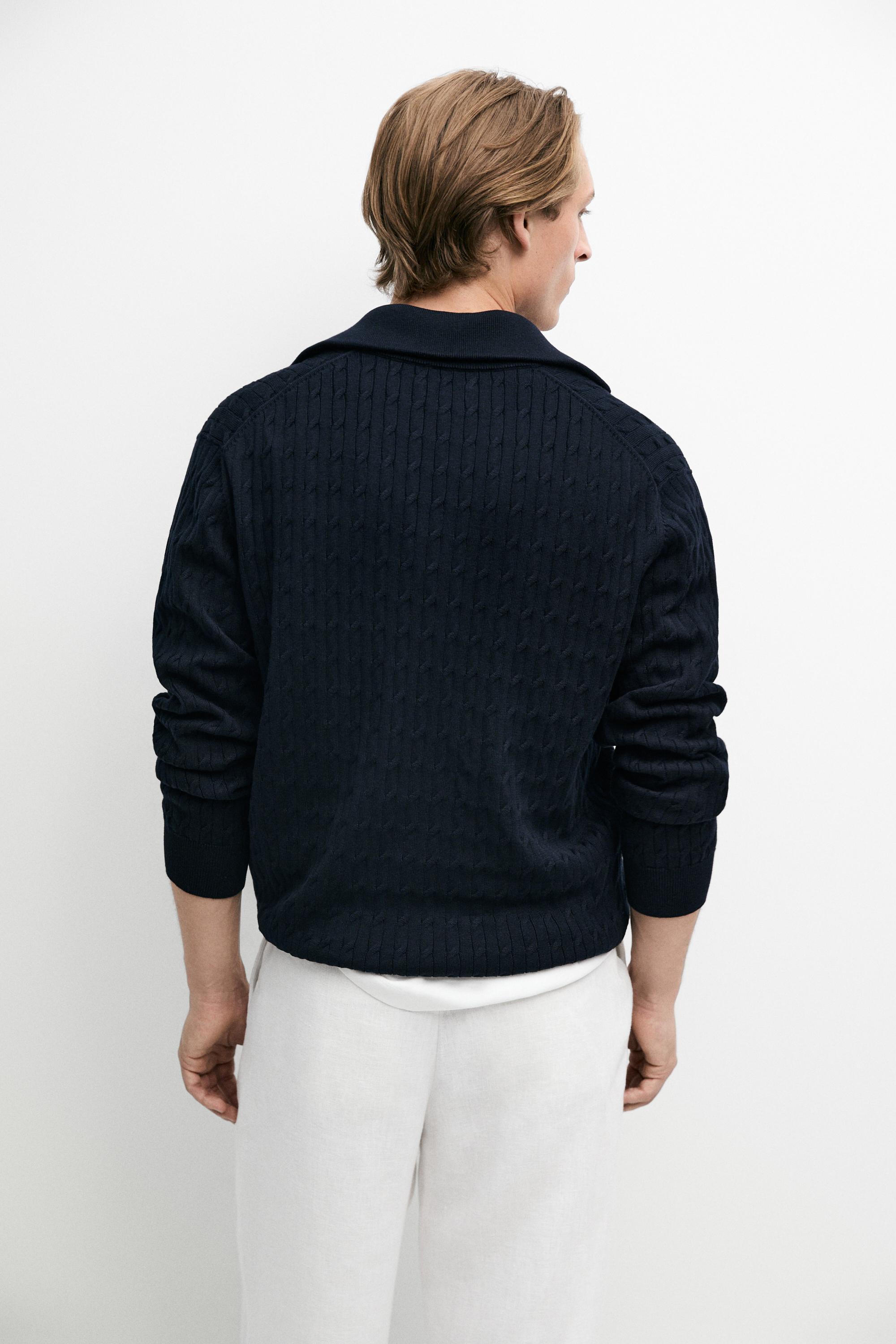 Mock neck knit zip sweater · Navy Blue, Burgundy · Sweaters