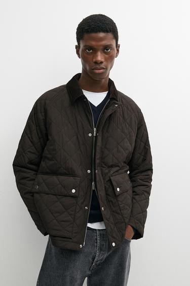 Quilted jacket with corduroy collar — BROWN MARL 3