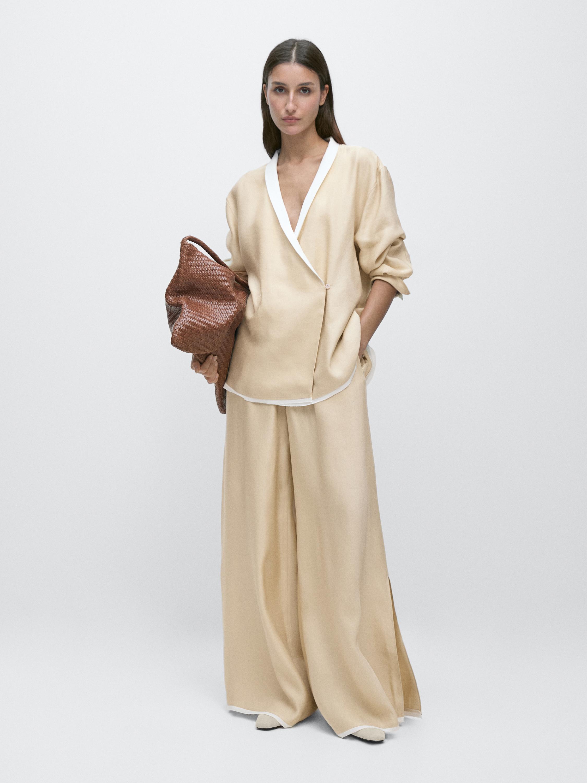 Linen blend kimono with contrast detail