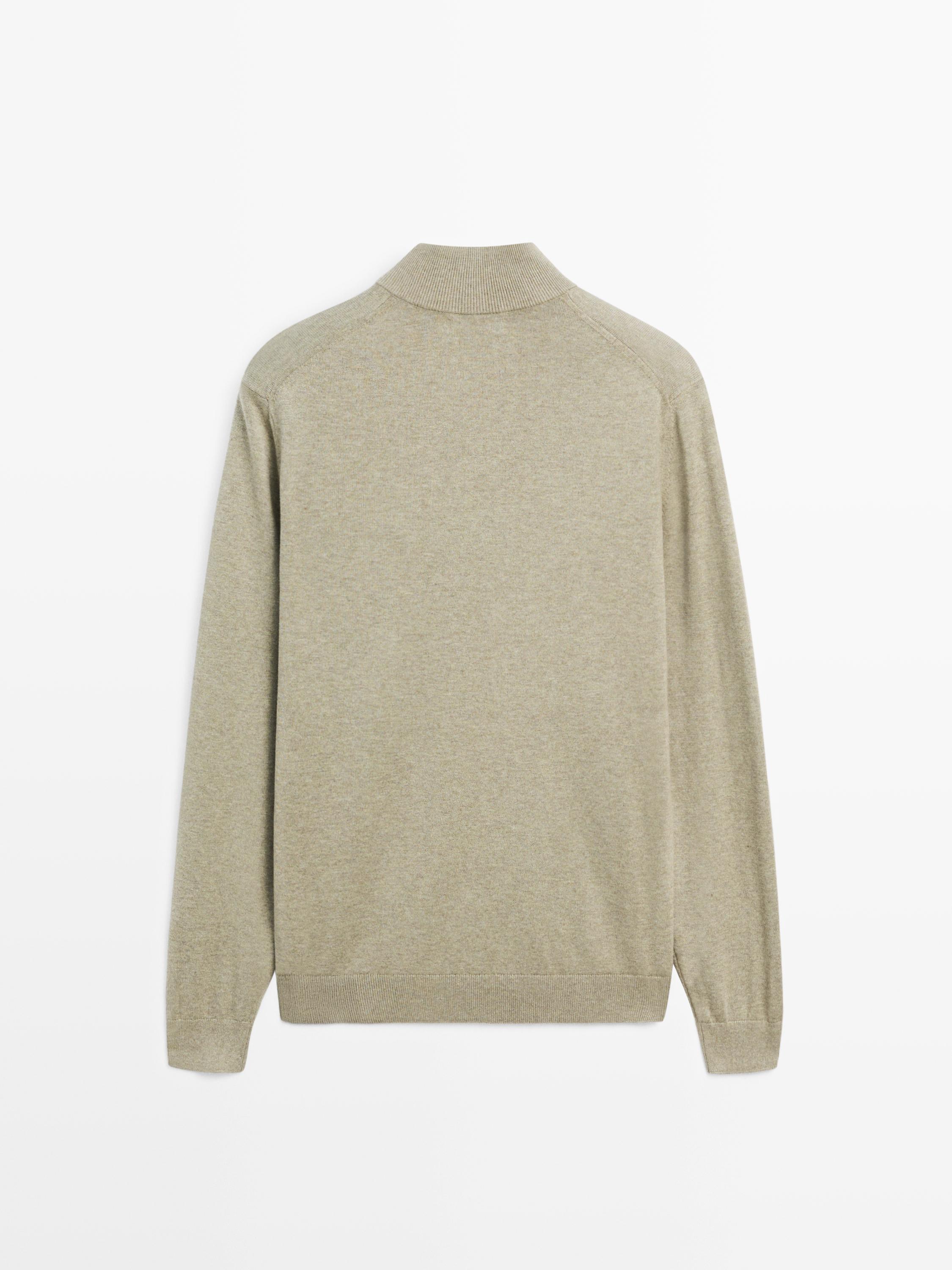 Knit sweater with mock button neck