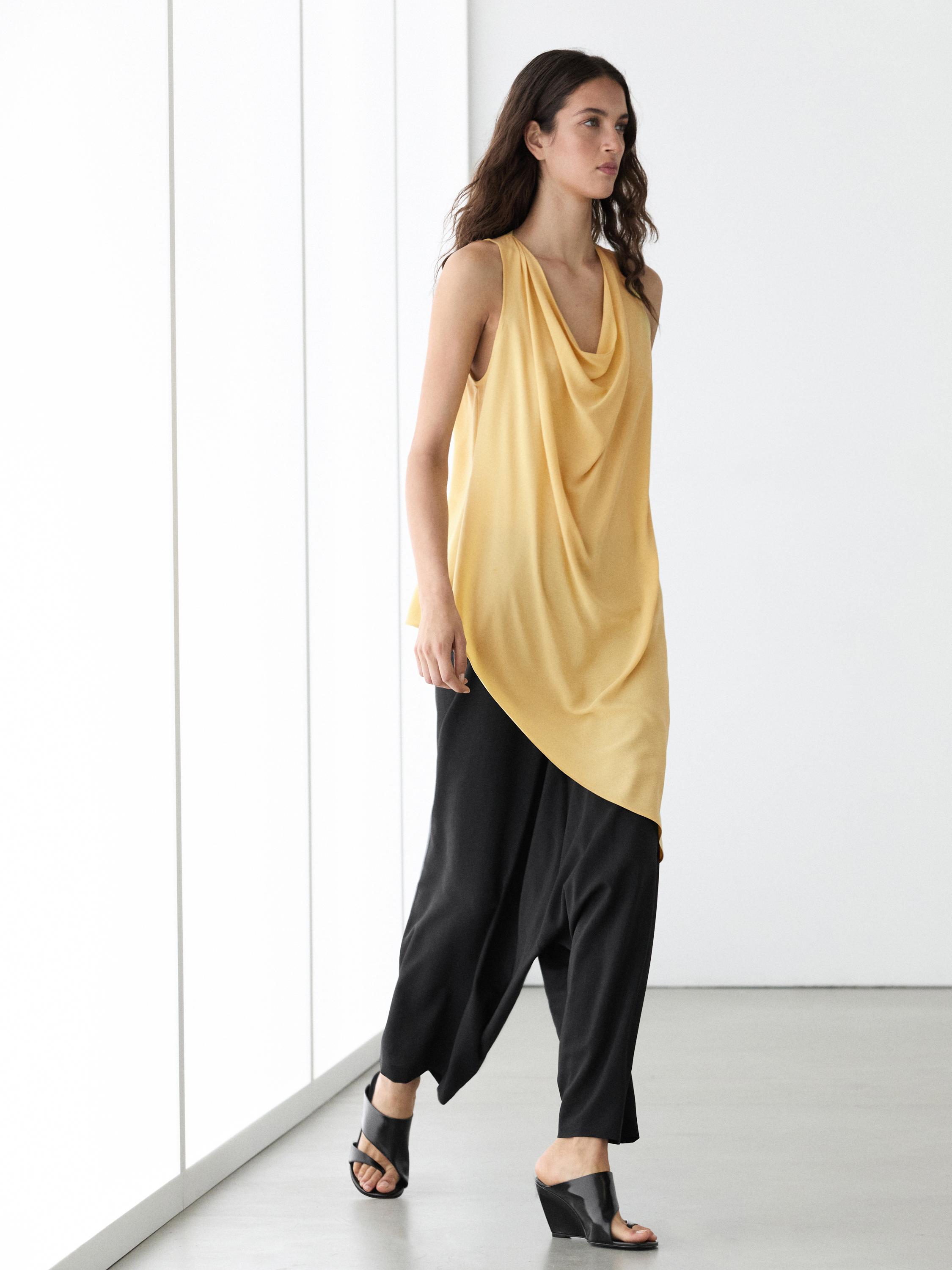 Long flowing asymmetric top — PALE YELLOW