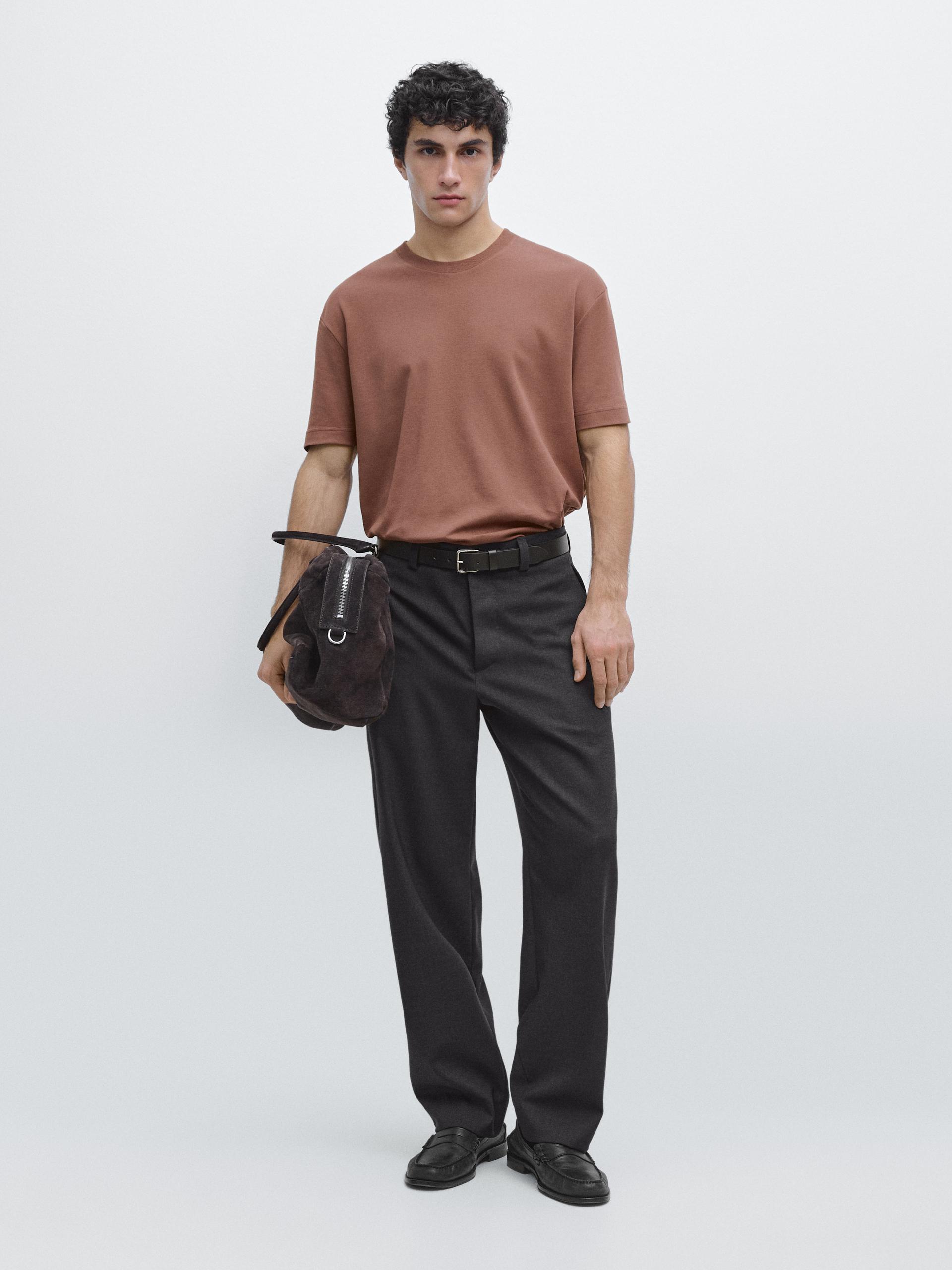 T-Shirt Manches Courtes 100% Coton - Terre Cuite - Xl - Massimo Dutti - Homme